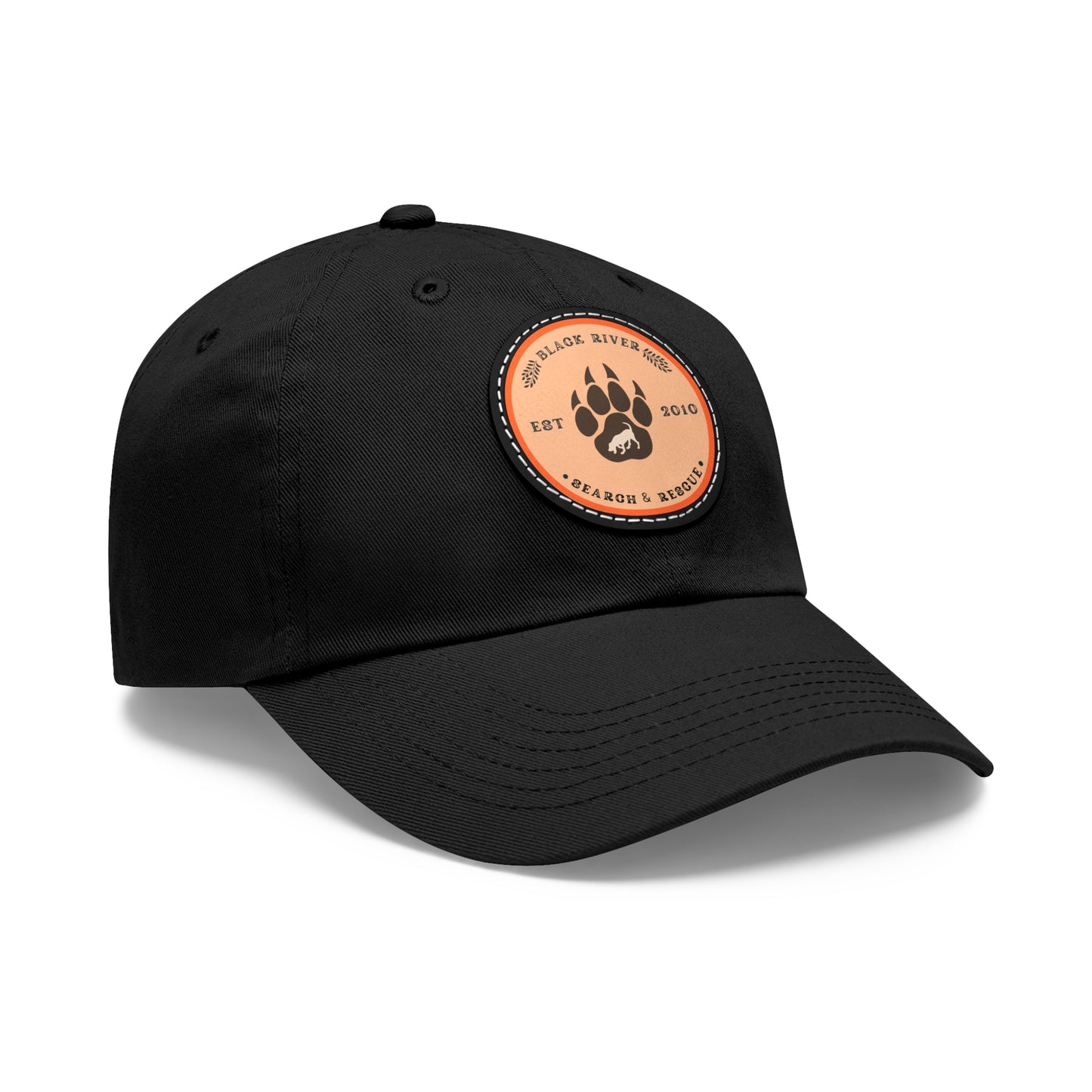 Copy of Unisex Hat with Leather Patch (Round), Black River Search & Rescue Logo, Orange patch