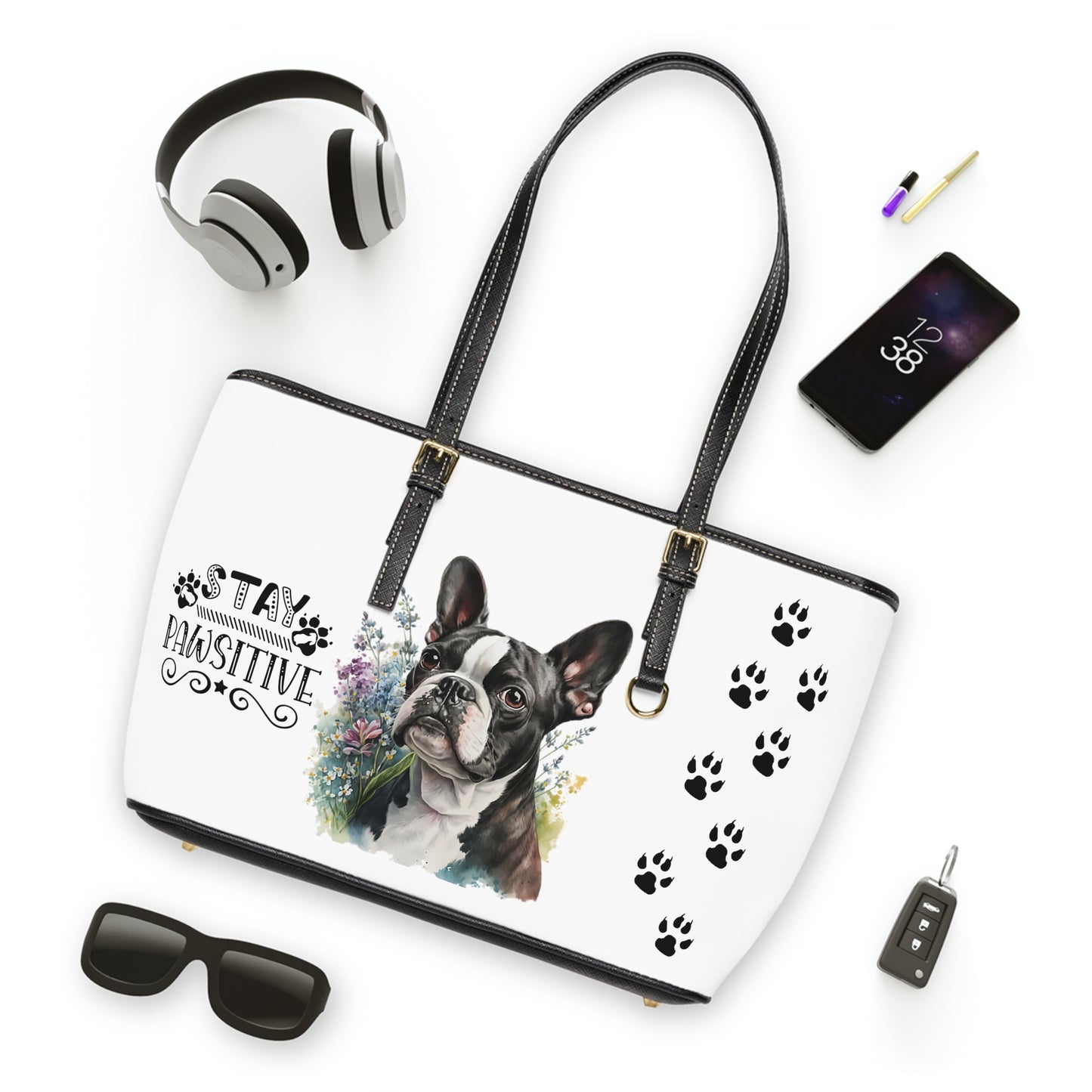 Boston Terrier Leather Shoulder Bag Boston Puppy with glasses You had me at woof stay positive