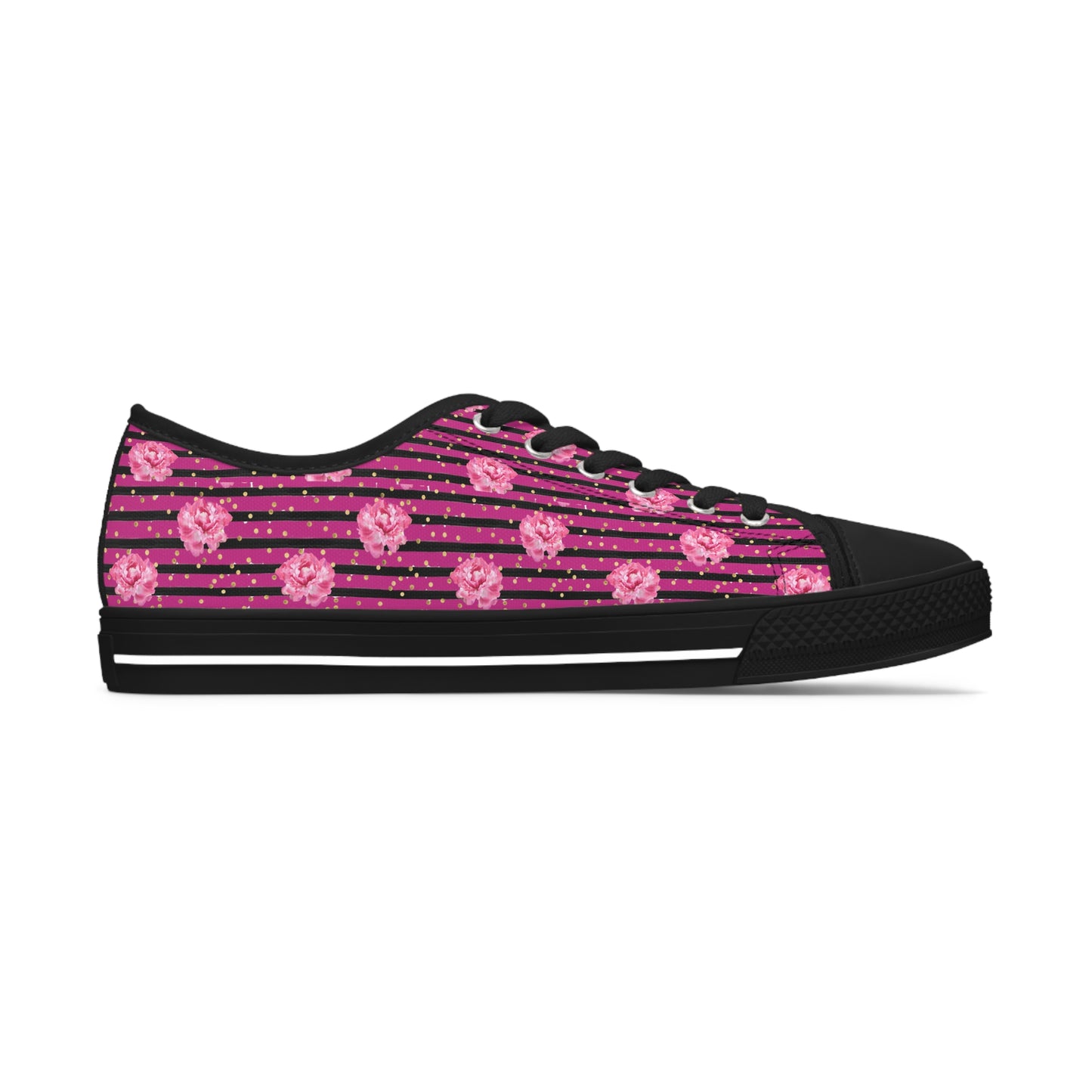 Rose and Black Striped Print Women's Low Top Sneakers