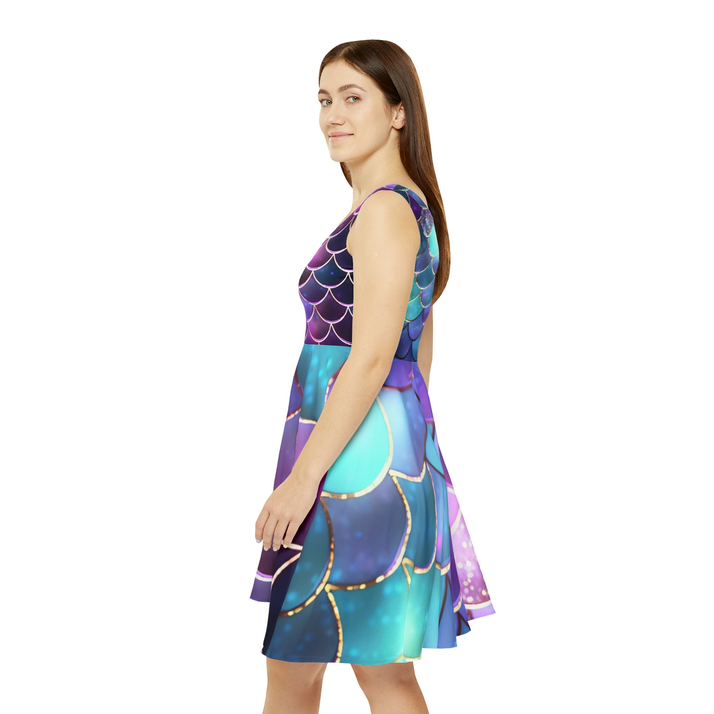 Women's Skater Dress (AOP), Mermaid Scales, Purple, Green