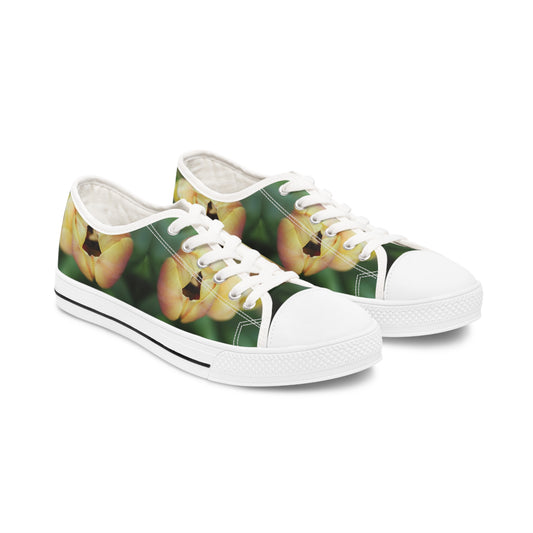 Women's Low Top Sneakers, Tulips, Peach, Yellow, Flowers