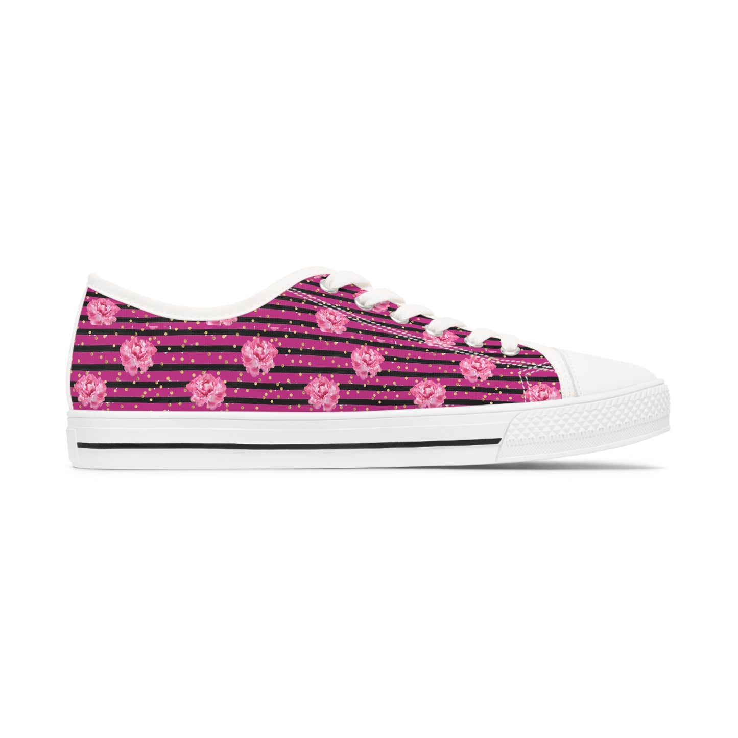 Rose and Black Striped Print Women's Low Top Sneakers