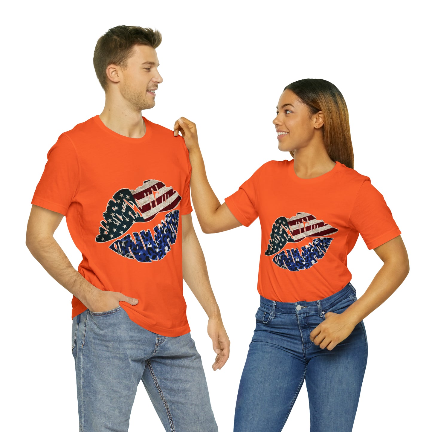 American Flag Lips 4th of July Unisex Jersey Short Sleeve Tee Patriotic Retro