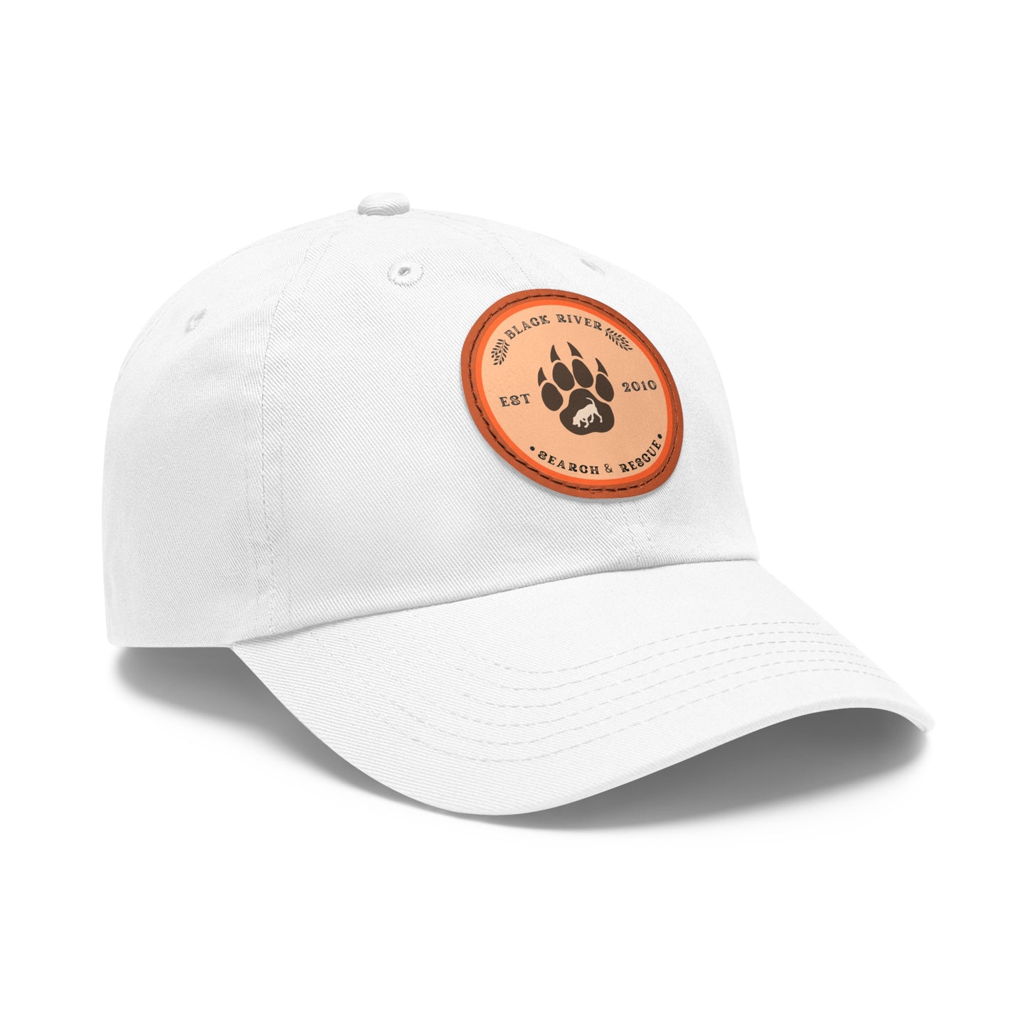 Copy of Unisex Hat with Leather Patch (Round), Black River Search & Rescue Logo, Orange patch