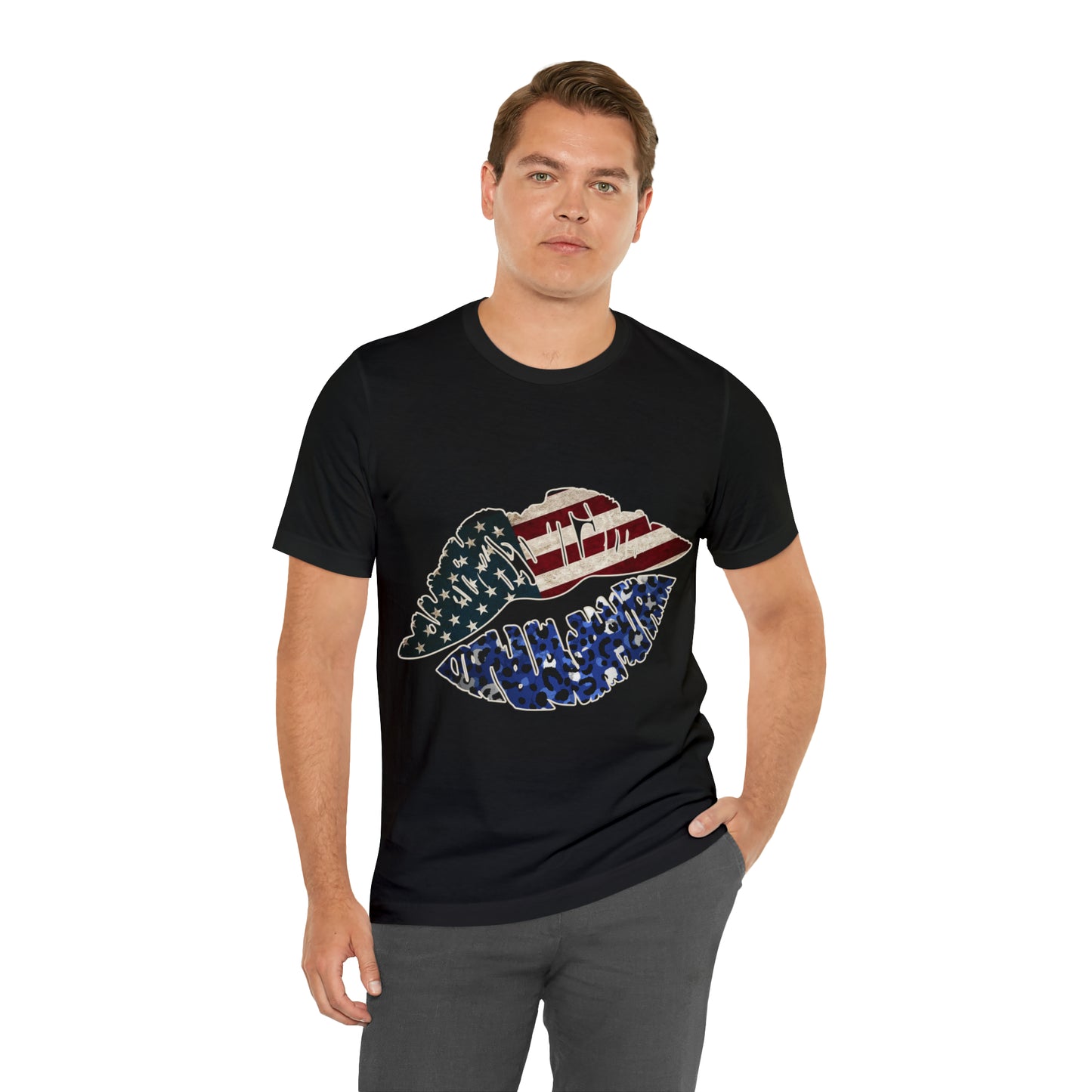 American Flag Lips 4th of July Unisex Jersey Short Sleeve Tee Patriotic Retro