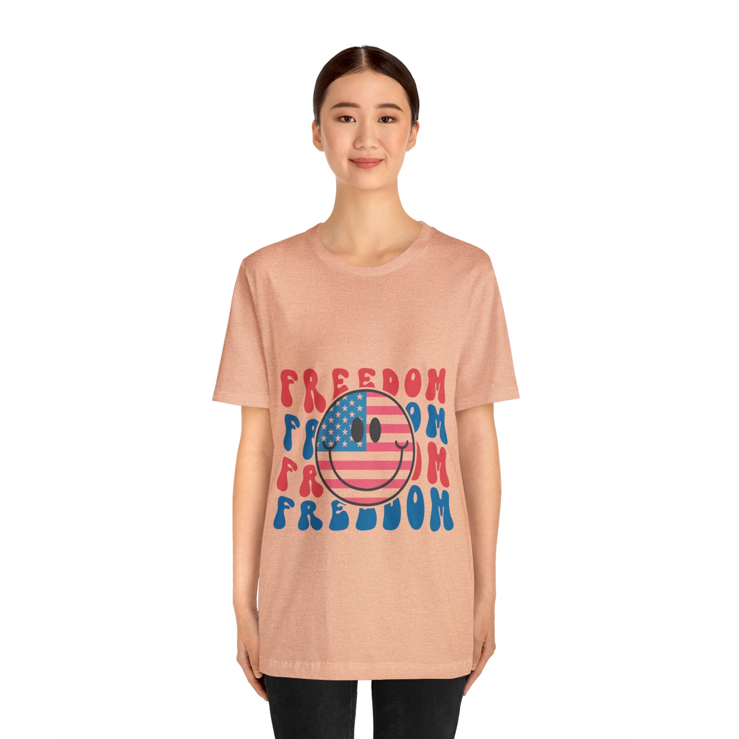 Freedom Smiley Face Flag Unisex Jersey Short Sleeve Tee Patriotic American Flag