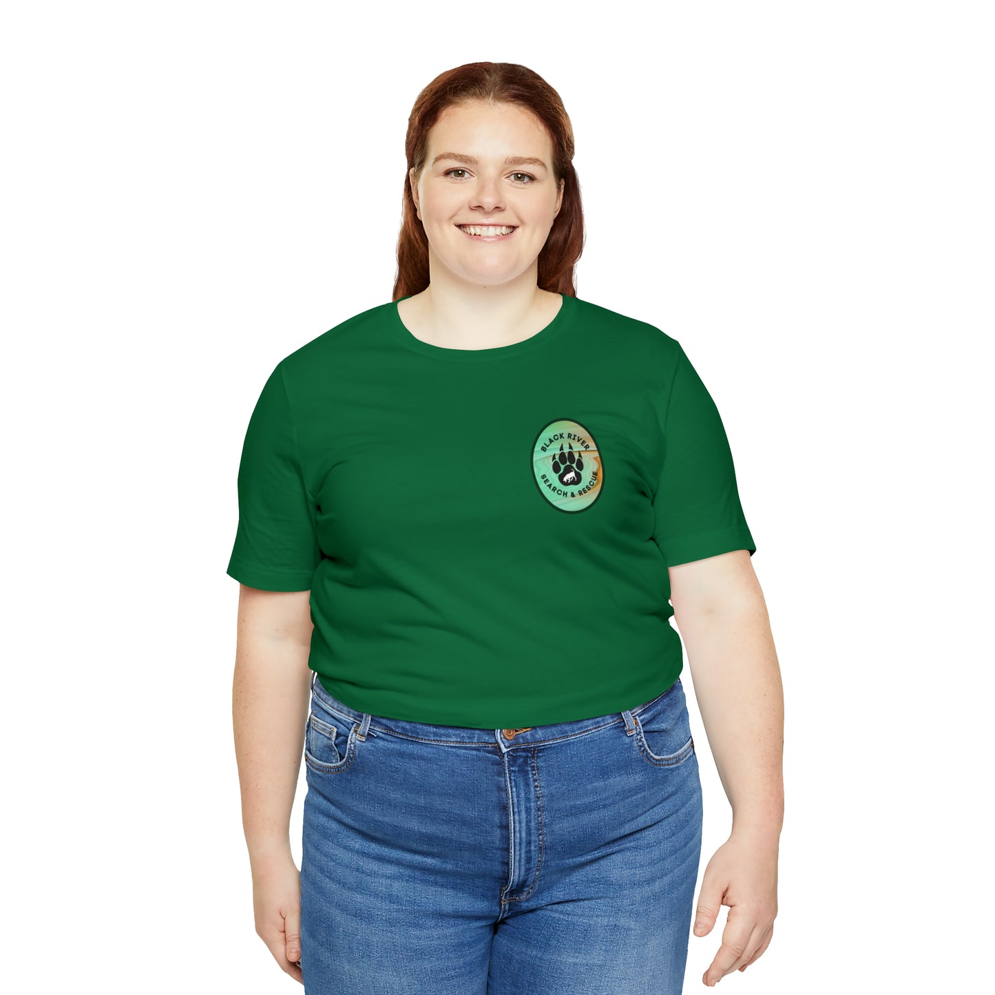 Green and Peach Marble Black River Search & Rescue Logo Unisex Jersey Short Sleeve Tee