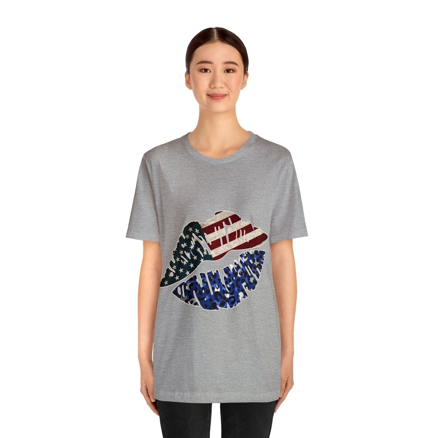 American Flag Lips 4th of July Unisex Jersey Short Sleeve Tee Patriotic Retro