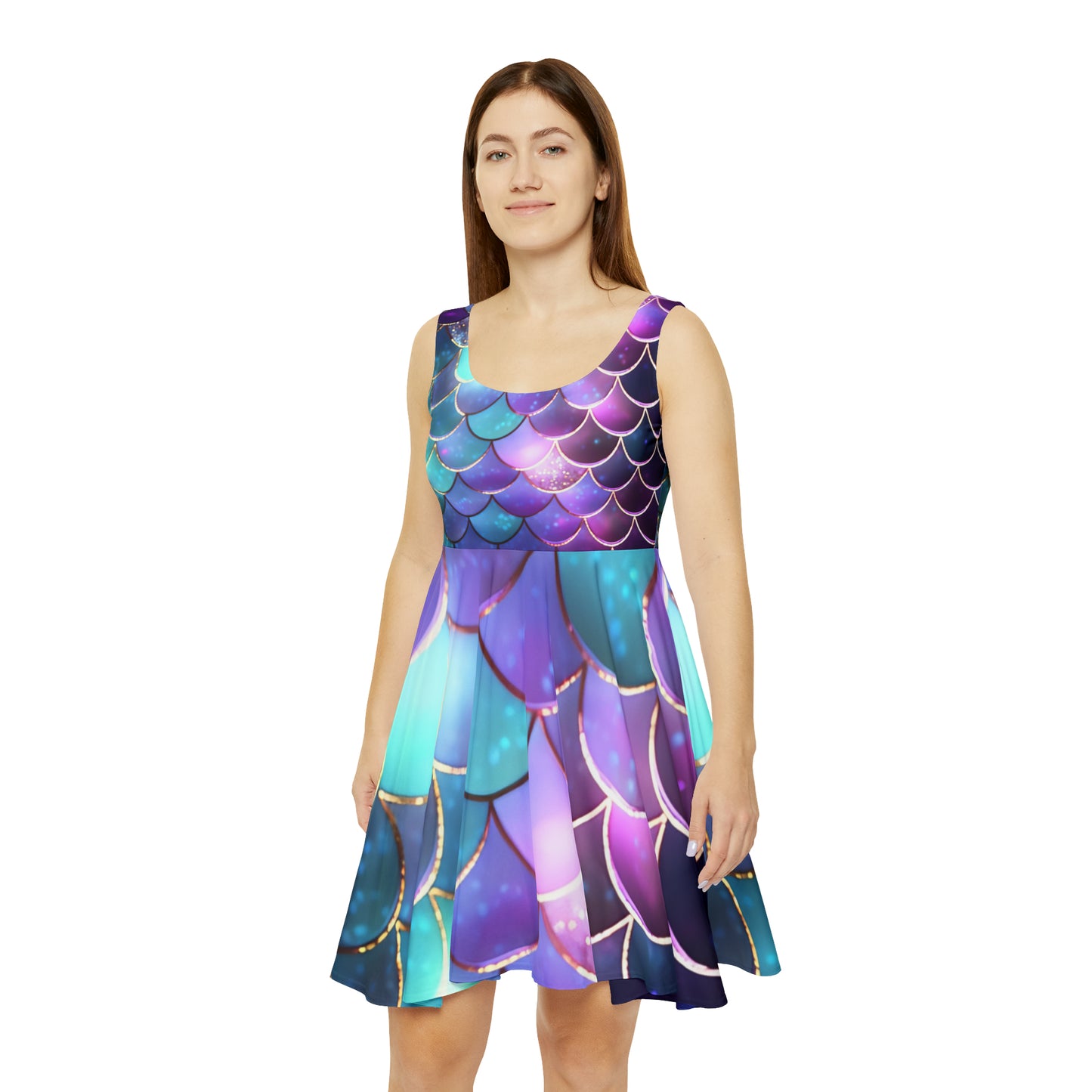 Women's Skater Dress (AOP), Mermaid Scales, Purple, Green