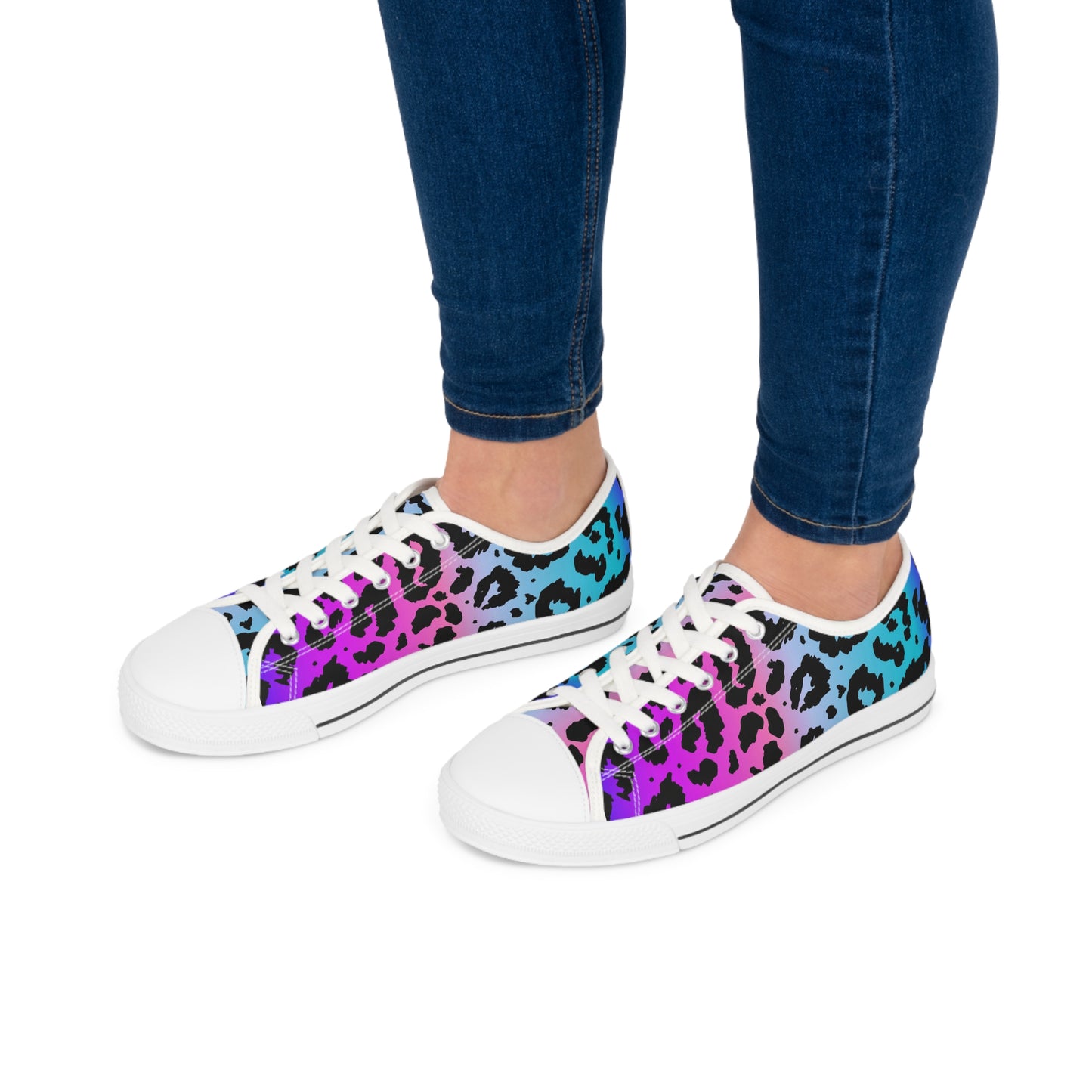 Women's Low Top Sneakers, Pink, Purple, Aqua, Leopard