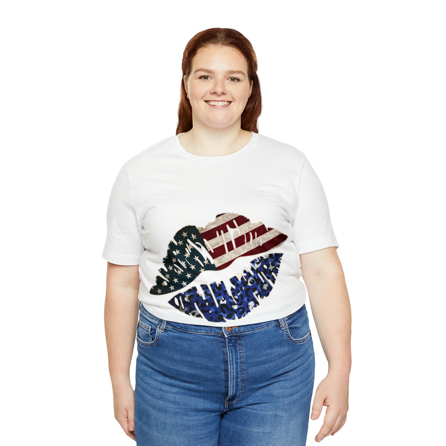 American Flag Lips 4th of July Unisex Jersey Short Sleeve Tee Patriotic Retro
