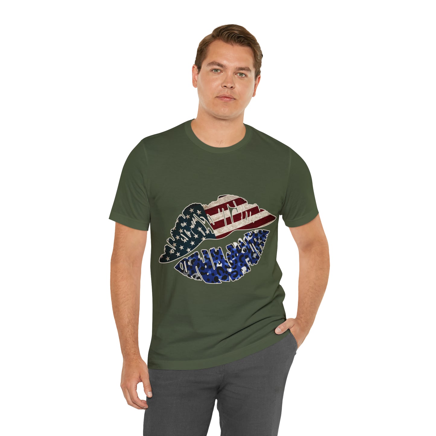American Flag Lips 4th of July Unisex Jersey Short Sleeve Tee Patriotic Retro
