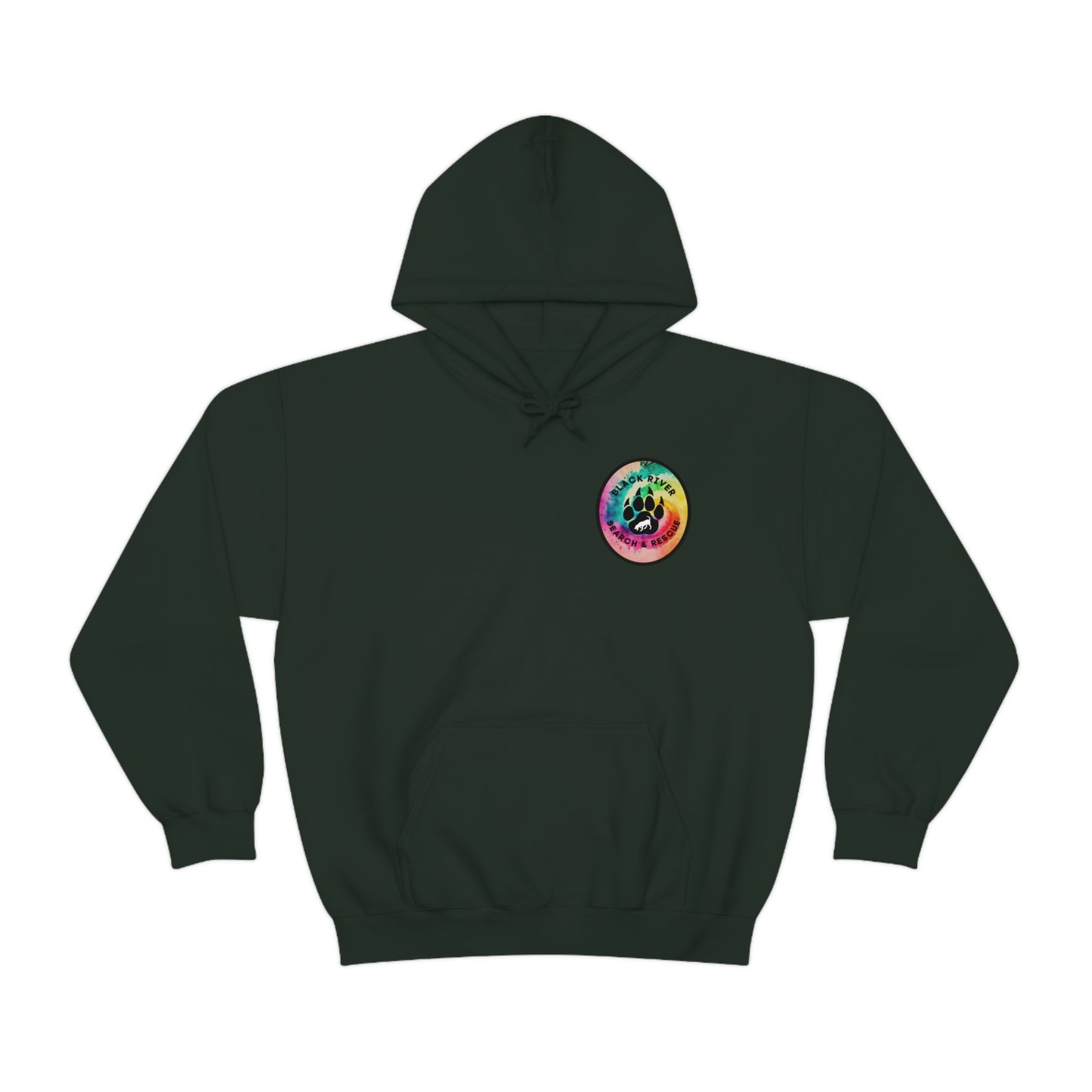 Tie Dye Black River Search & Rescue Logo with Lucy Unisex Heavy Blend™ Hooded Sweatshirt