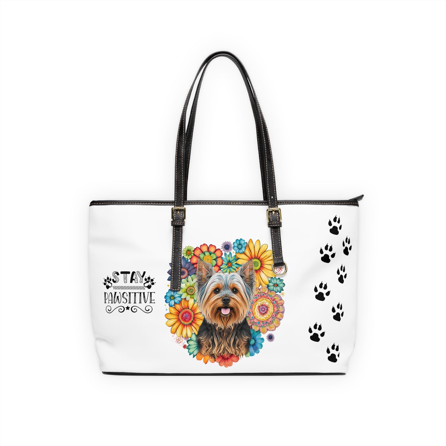 Yorkshire Terrier Leather Shoulder Bag two Yorkie pictures You Had Me at Woof Stay Pawsitive