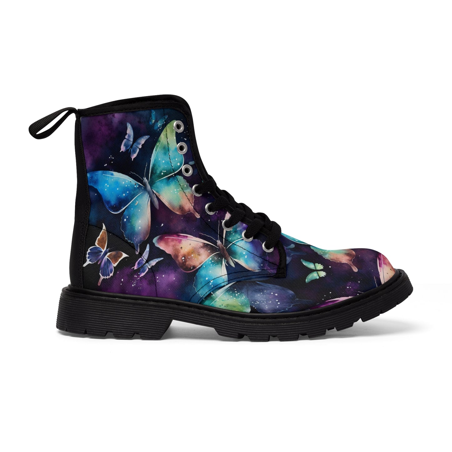 Women's Canvas Boots, watercolor butterflies, multi-color