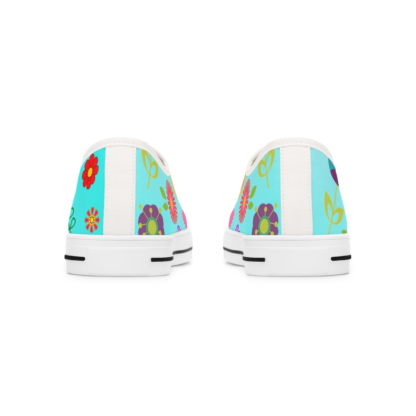 Women's Low Top Sneakers, Retro Flowers, Aqua, Multi-color flowers