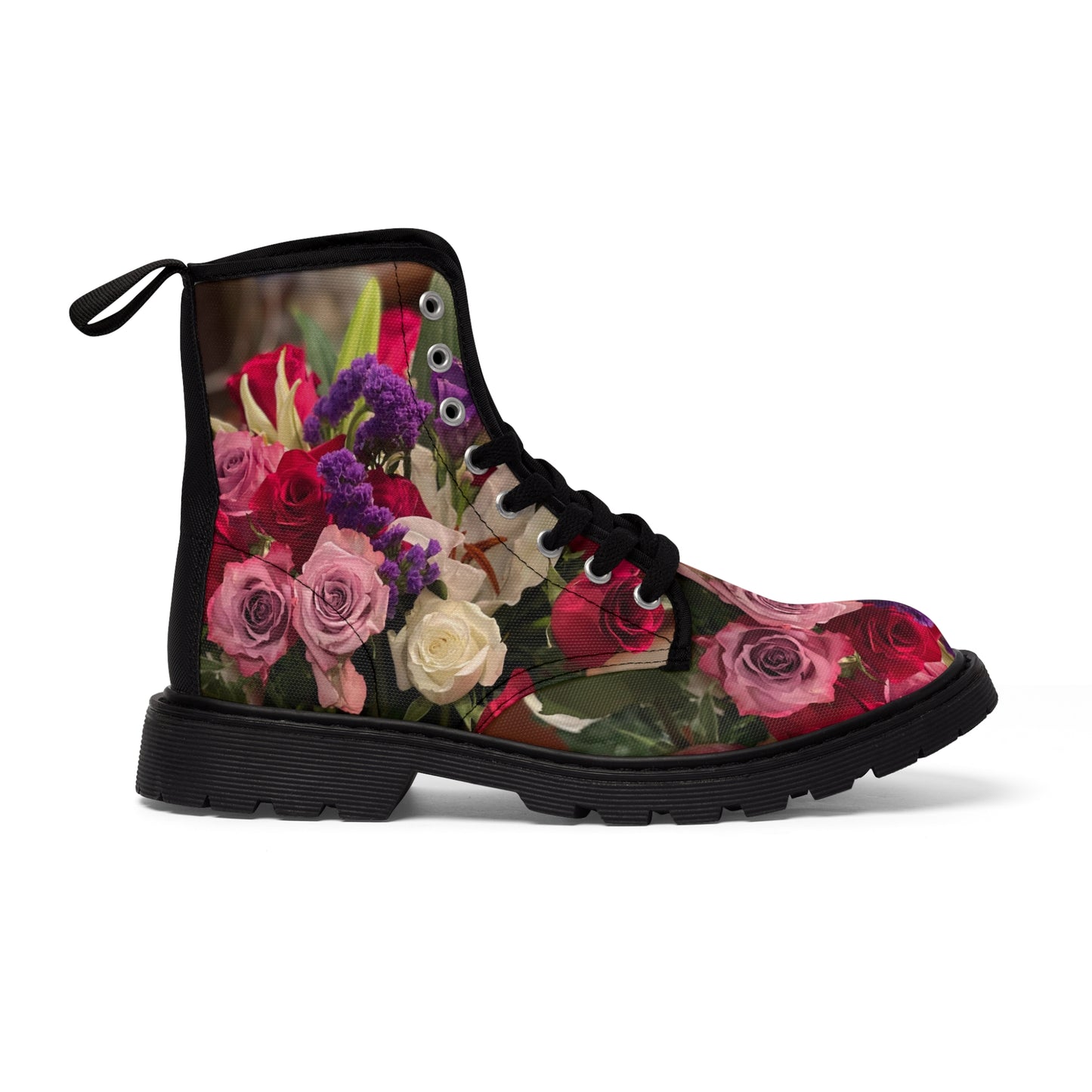 Women's Canvas Boots, Roses, Red, Purple, Flowers