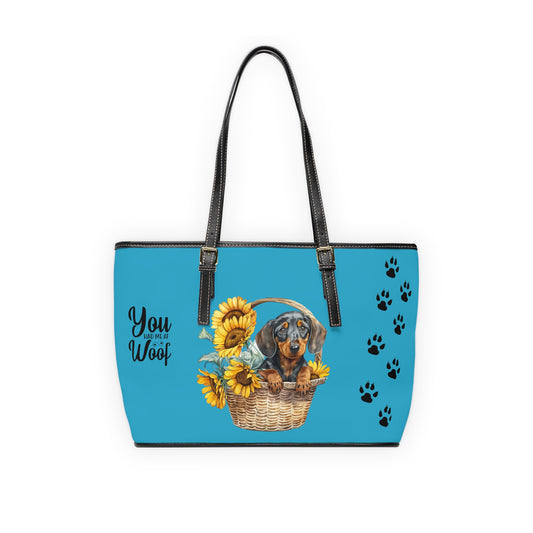 Turquoise Dachshund Leather Shoulder Bag You Had Me at Woof Stay Pawsitive