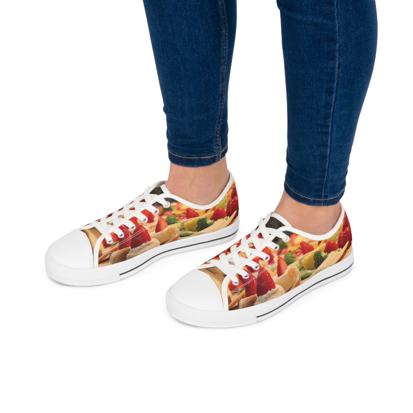 Women's Low Top Sneakers, Strawberry, Cheese, Fruit, Food