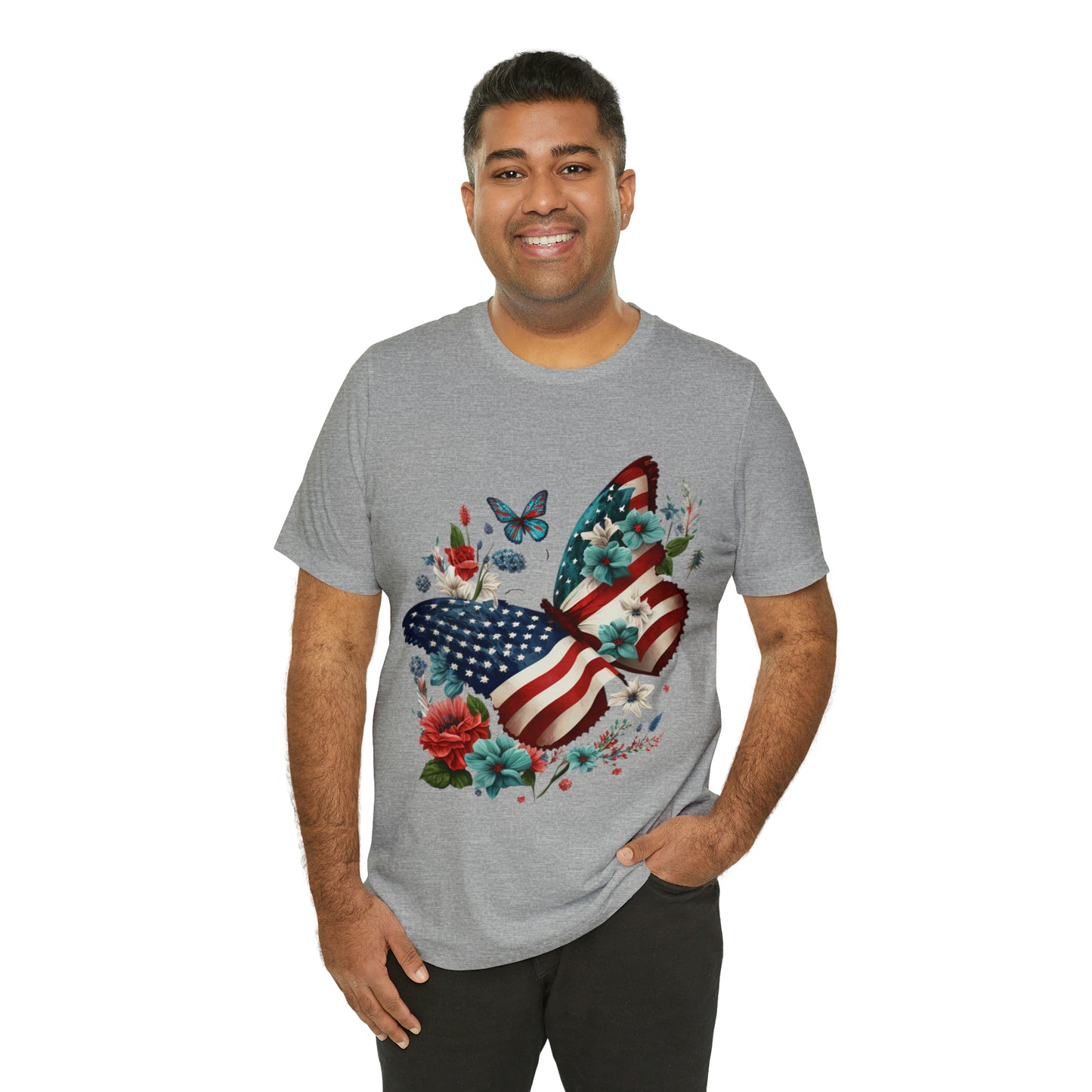 Unisex Jersey Short Sleeve Tee, American Flag, Butterfly, Patriotic