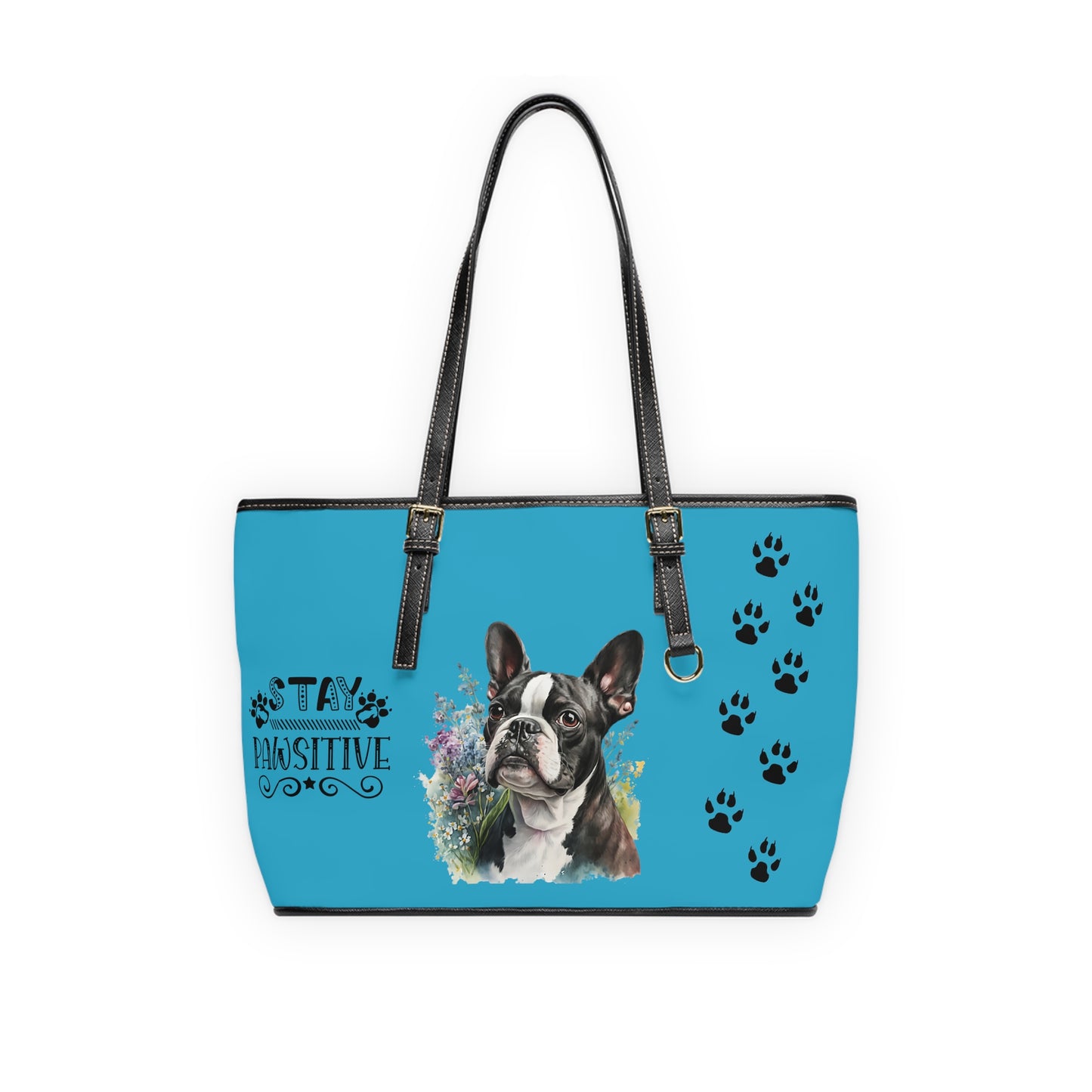 Boston Terrier Leather Shoulder Bag Turquoise Boston Puppy with glasses You had me at woof stay positive