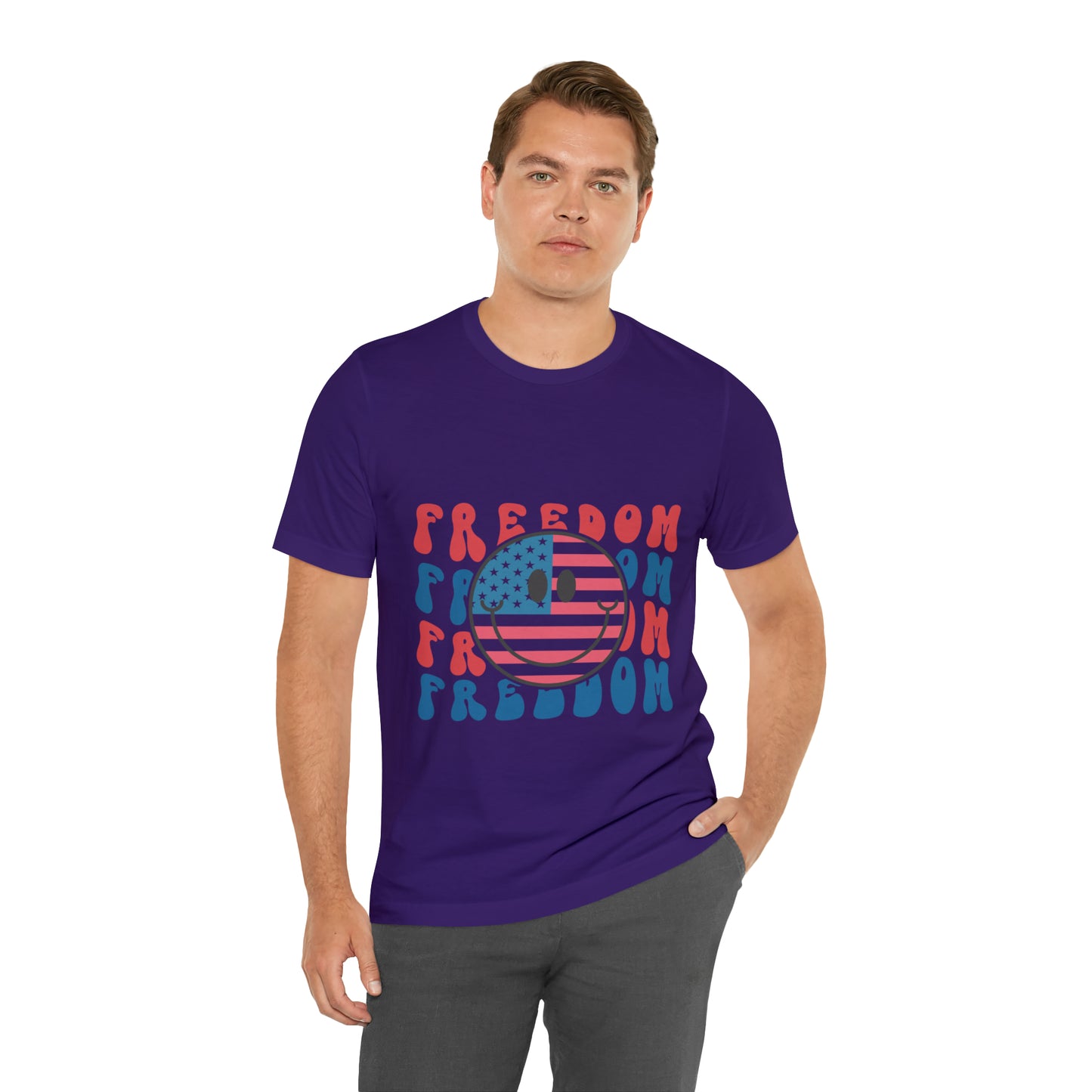 Freedom Smiley Face Flag Unisex Jersey Short Sleeve Tee Patriotic American Flag