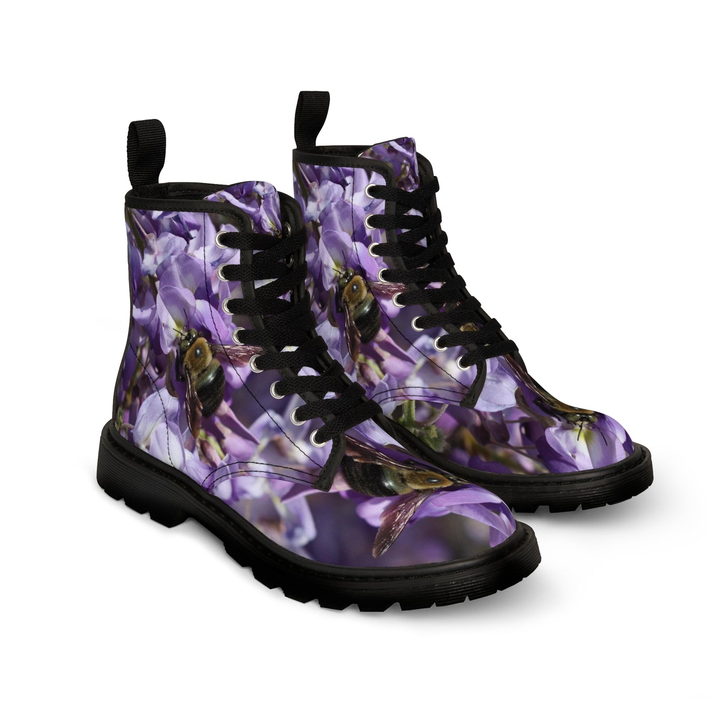 Women's Canvas Boots, Bumblebee, purple, flowers