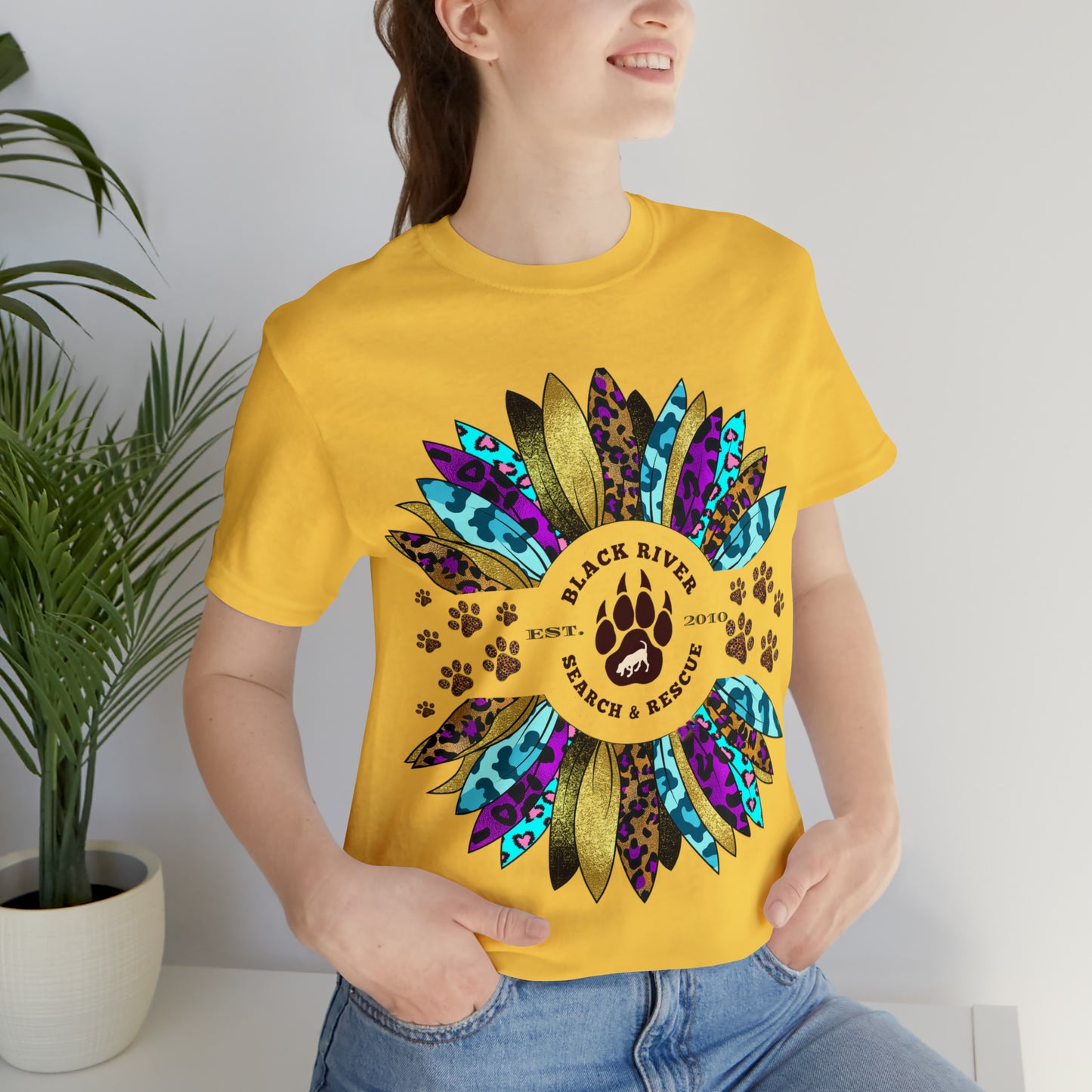 Black River Search & Rescue Logo Multicolor Sunflower Unisex Jersey Short Sleeve Tee