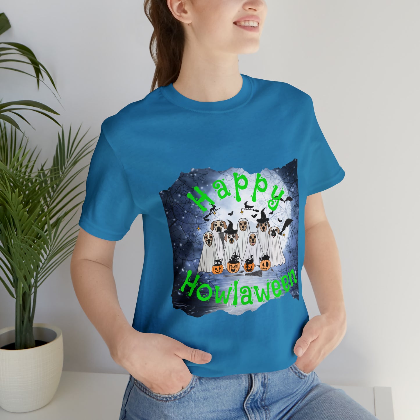 Happy Howlaween Dog Green Short Sleeve Tee, Halloween shirt