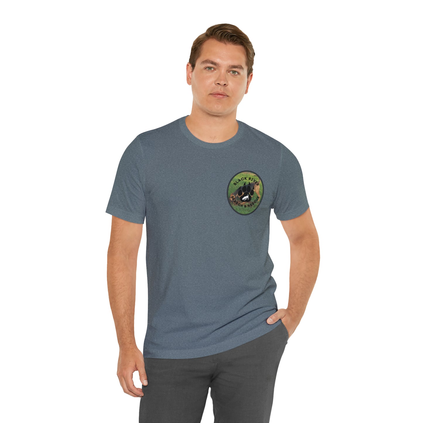 Black River Search & Rescue Logo with Lucy Unisex Jersey Short Sleeve Tee