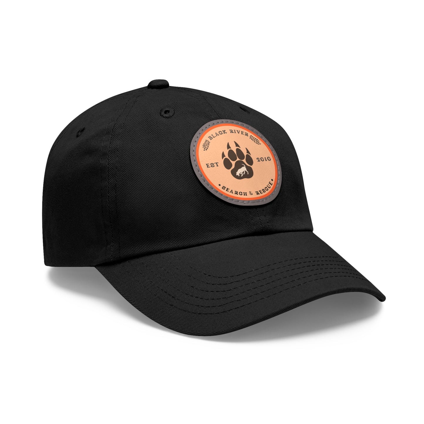 Copy of Unisex Hat with Leather Patch (Round), Black River Search & Rescue Logo, Orange patch