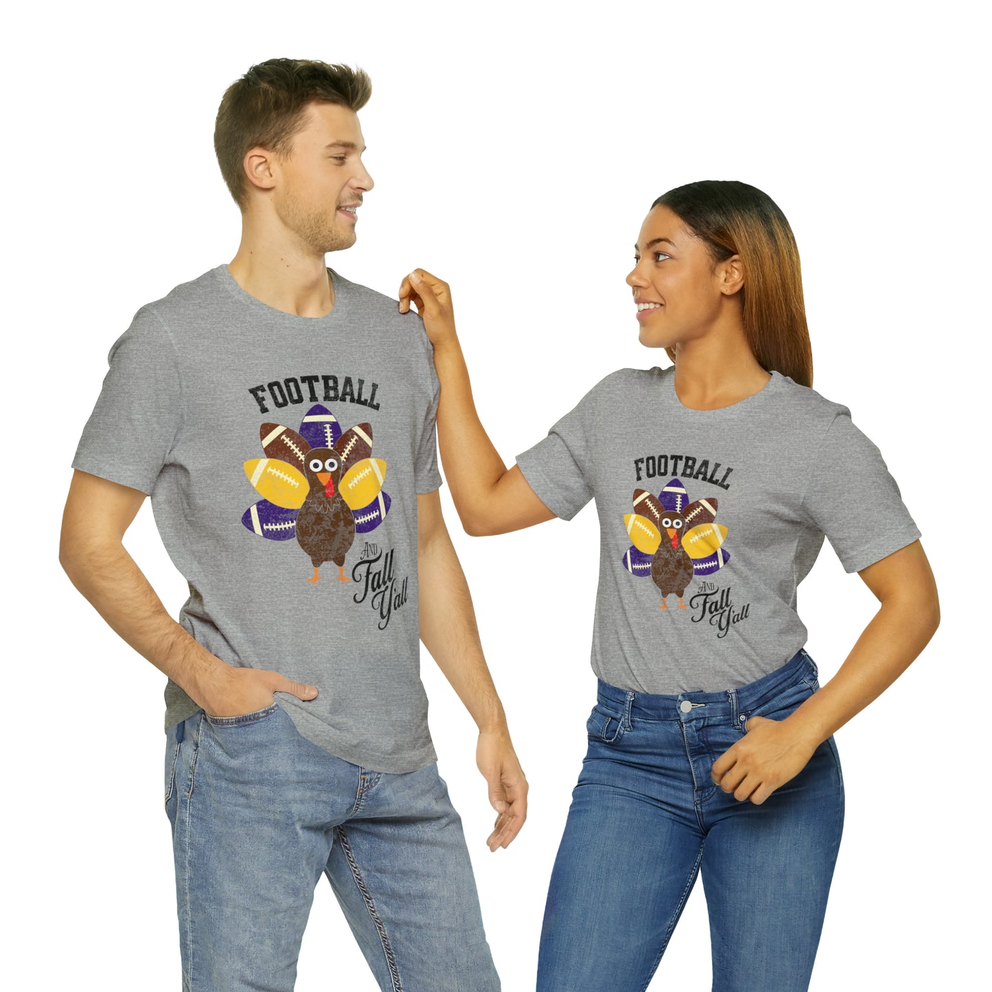 Vintage Purple and Yellow Football and Fall Short Sleeve Tee, Football and turkey shirt, LSU