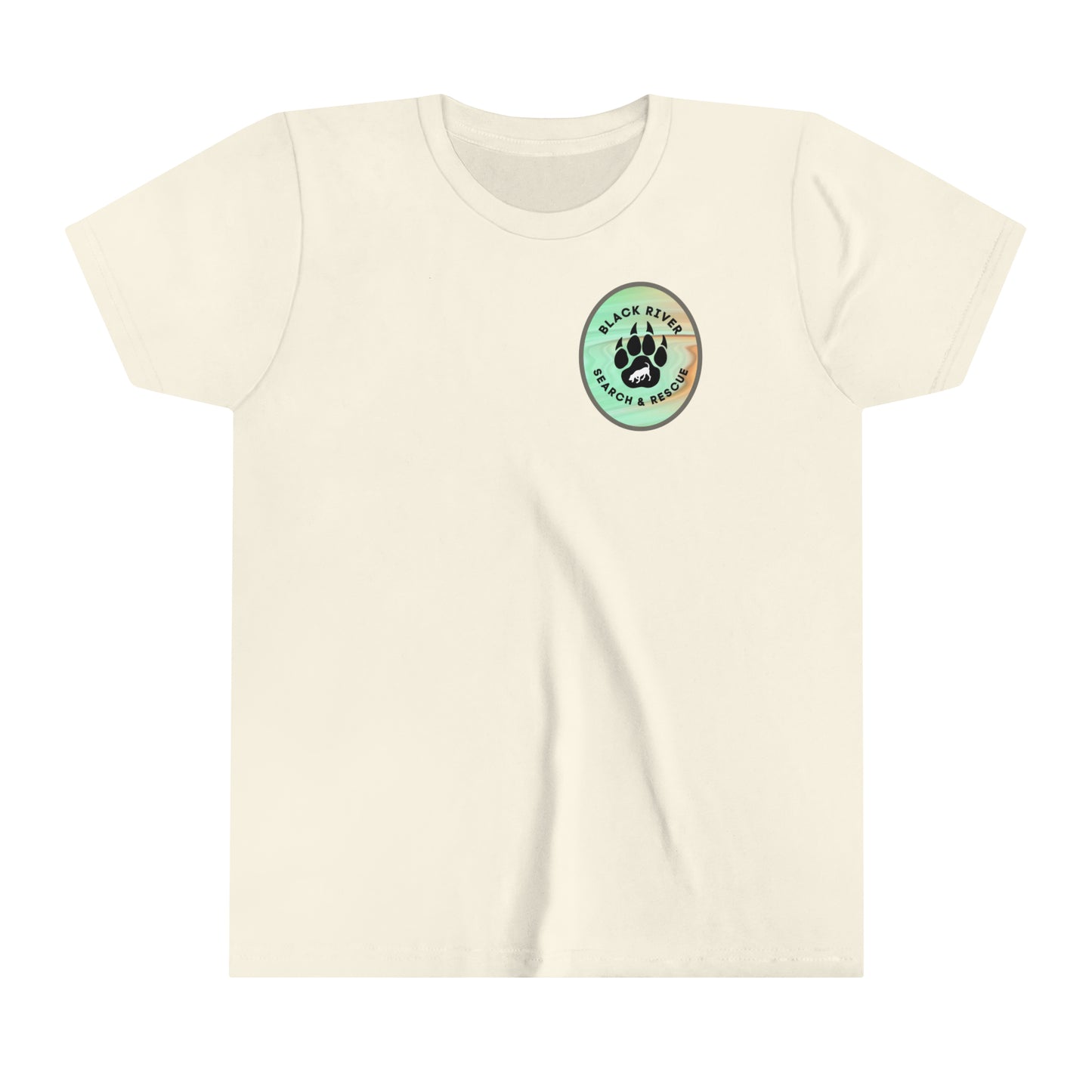 Green and Peach Marble Black River Search & Rescue Logo Youth Short Sleeve Tee