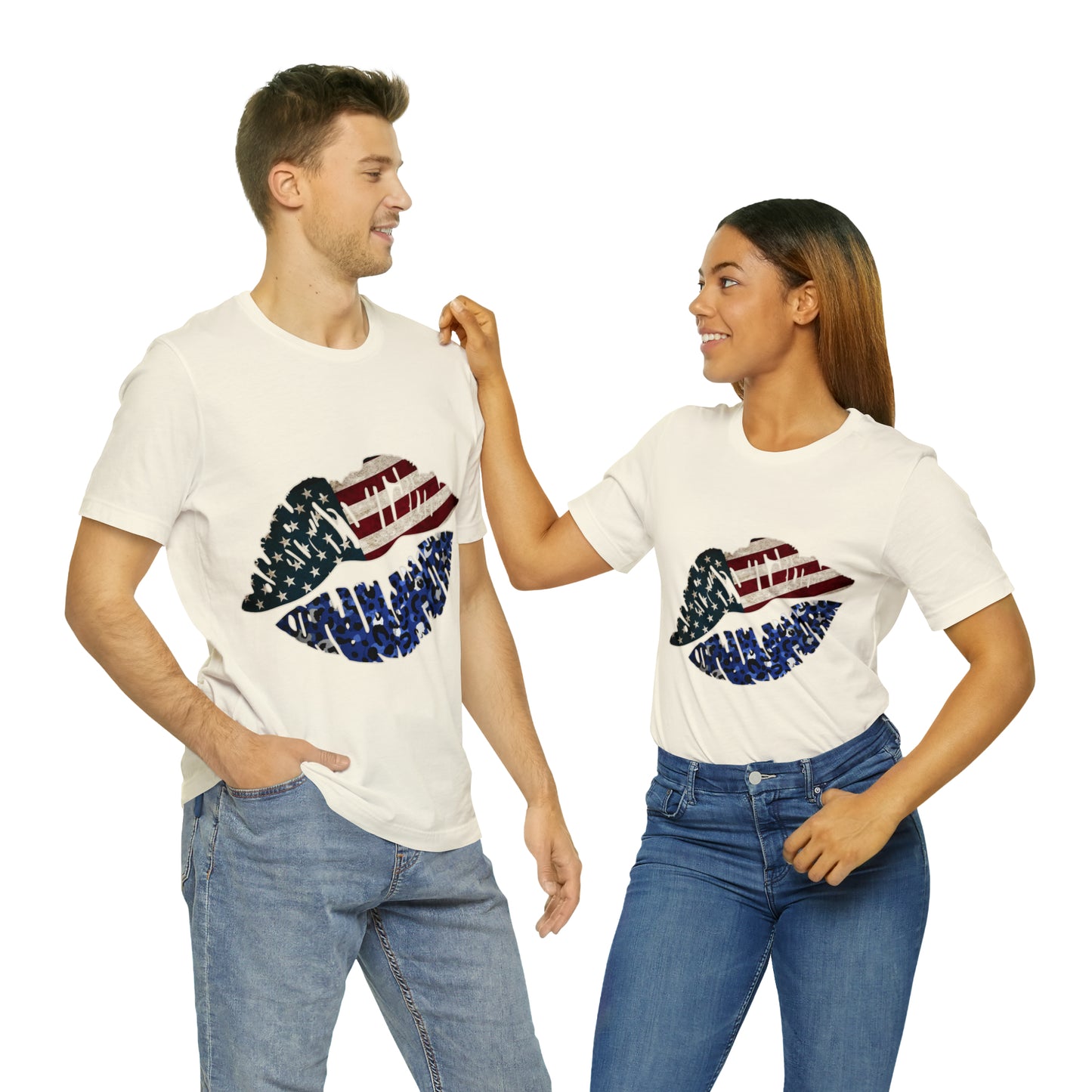 American Flag Lips 4th of July Unisex Jersey Short Sleeve Tee Patriotic Retro