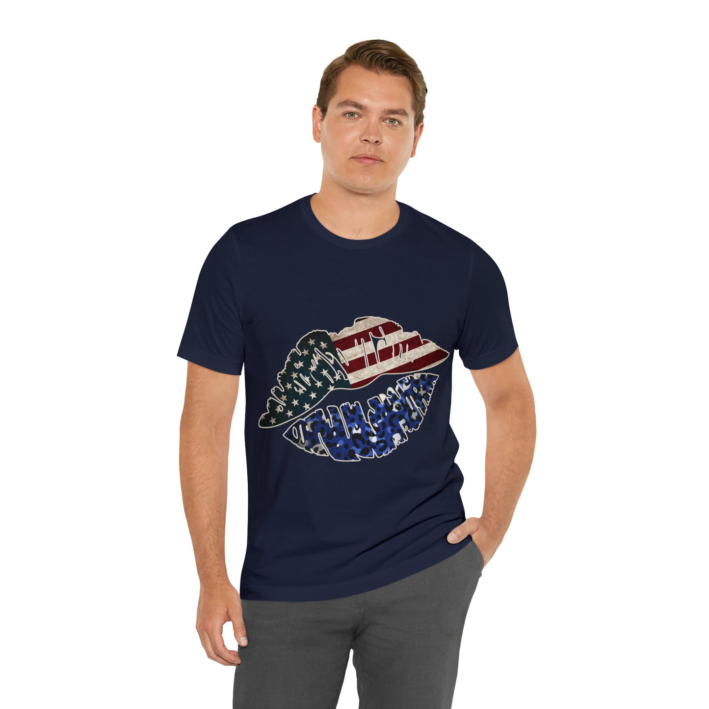 American Flag Lips 4th of July Unisex Jersey Short Sleeve Tee Patriotic Retro