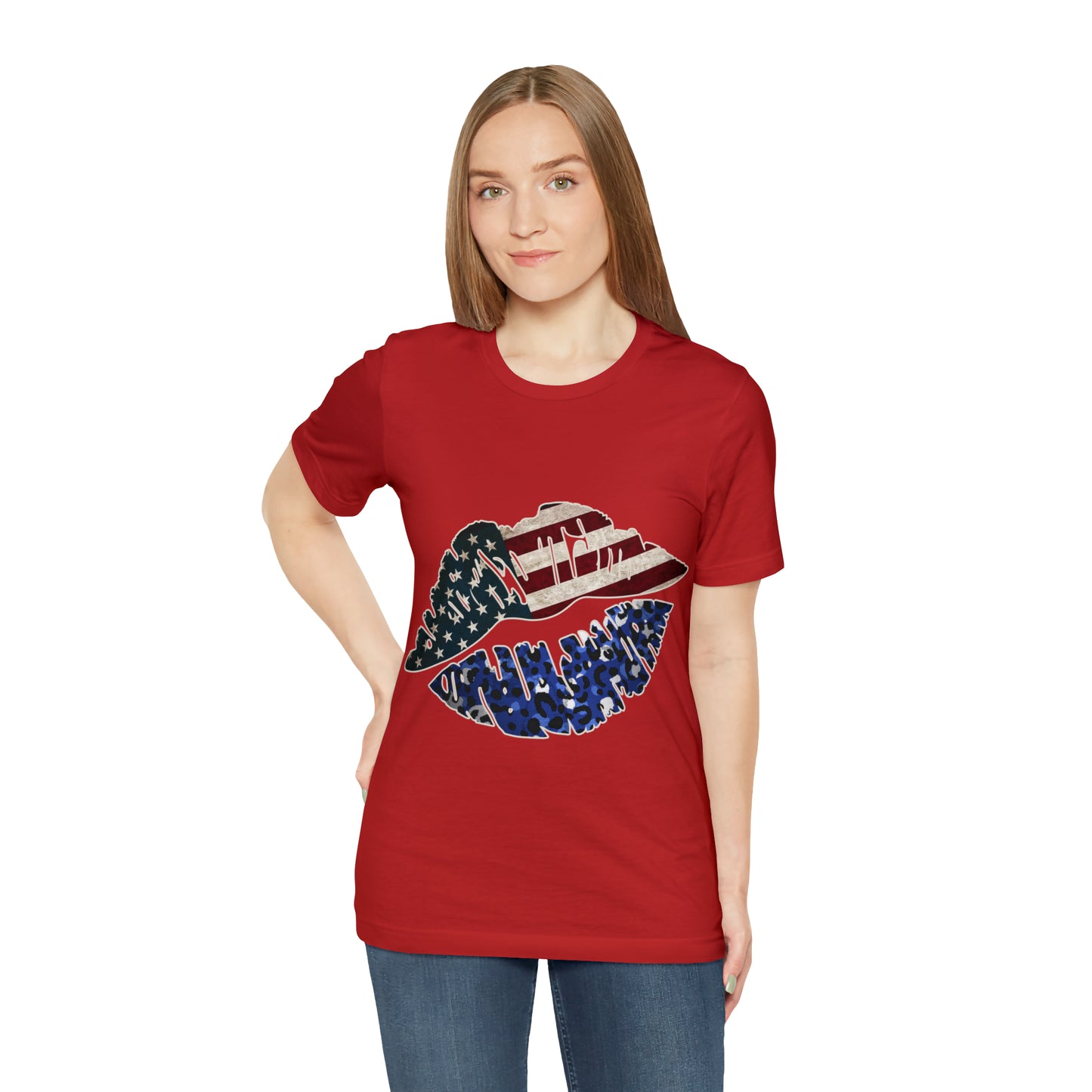 American Flag Lips 4th of July Unisex Jersey Short Sleeve Tee Patriotic Retro