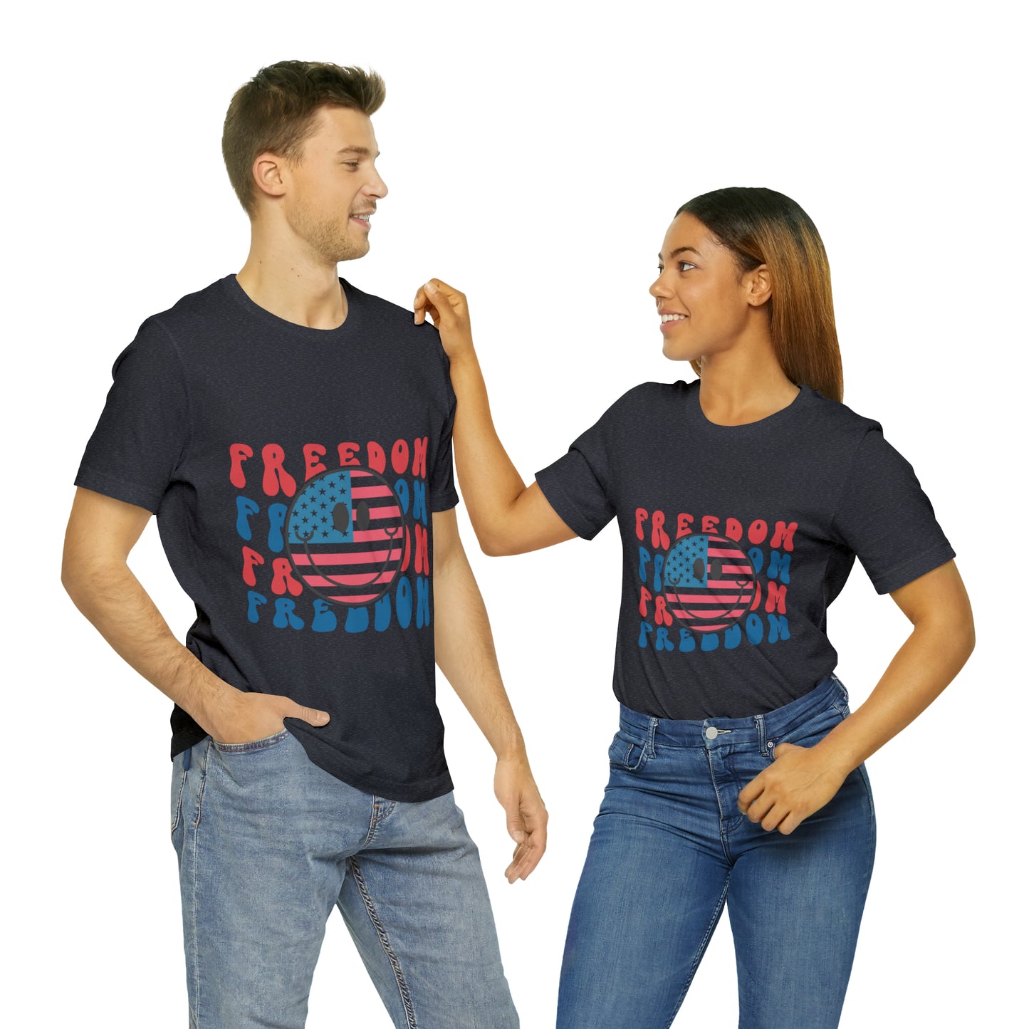 Freedom Smiley Face Flag Unisex Jersey Short Sleeve Tee Patriotic American Flag
