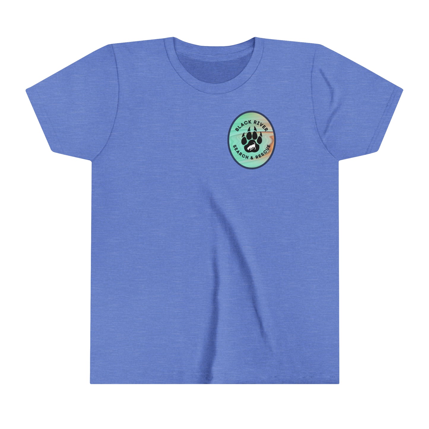 Green and Peach Marble Black River Search & Rescue Logo Youth Short Sleeve Tee