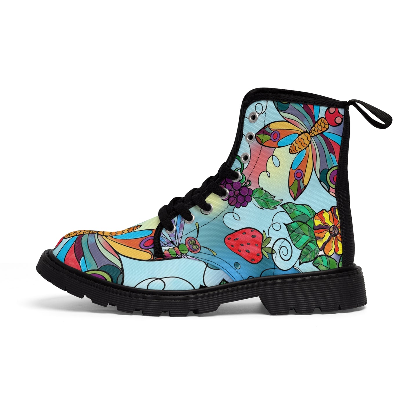 Women's Canvas Boots, watercolor, butterfly, dragonfly, multicolor