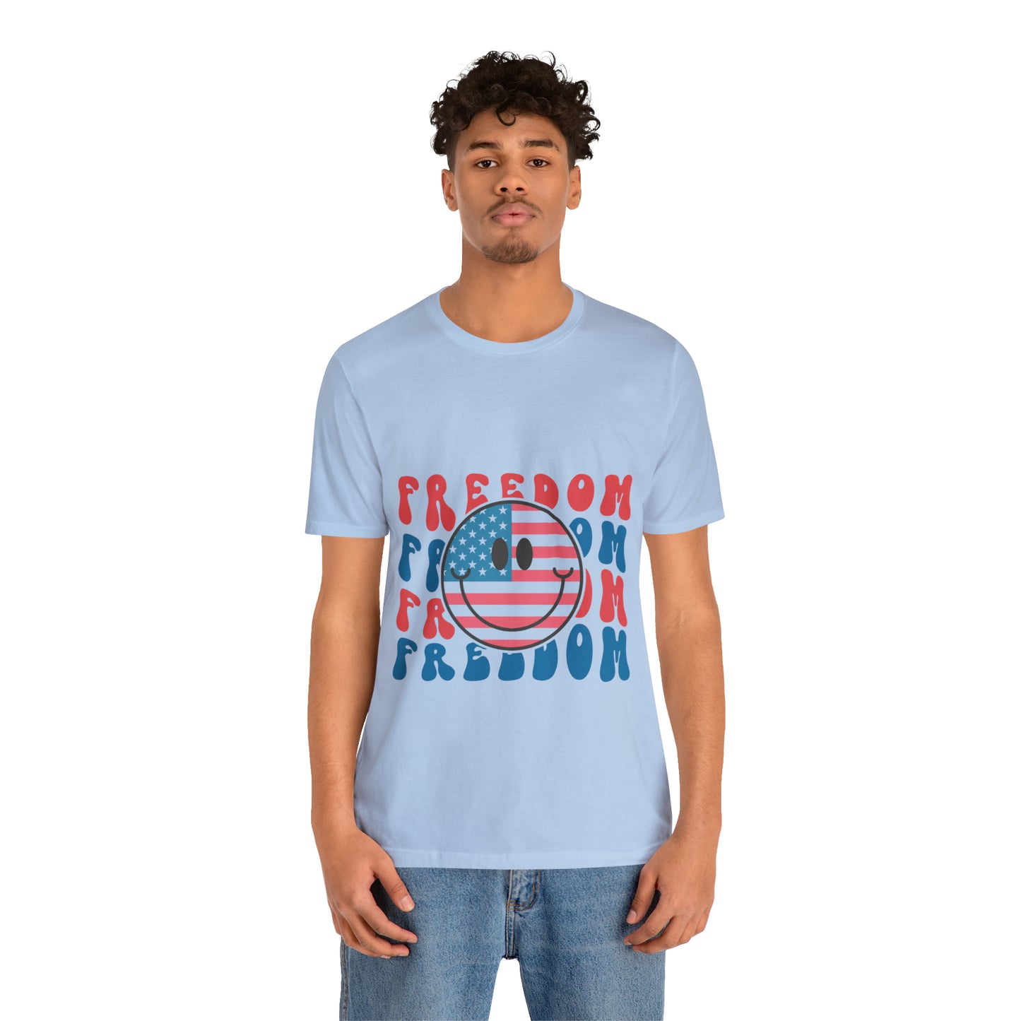 Freedom Smiley Face Flag Unisex Jersey Short Sleeve Tee Patriotic American Flag