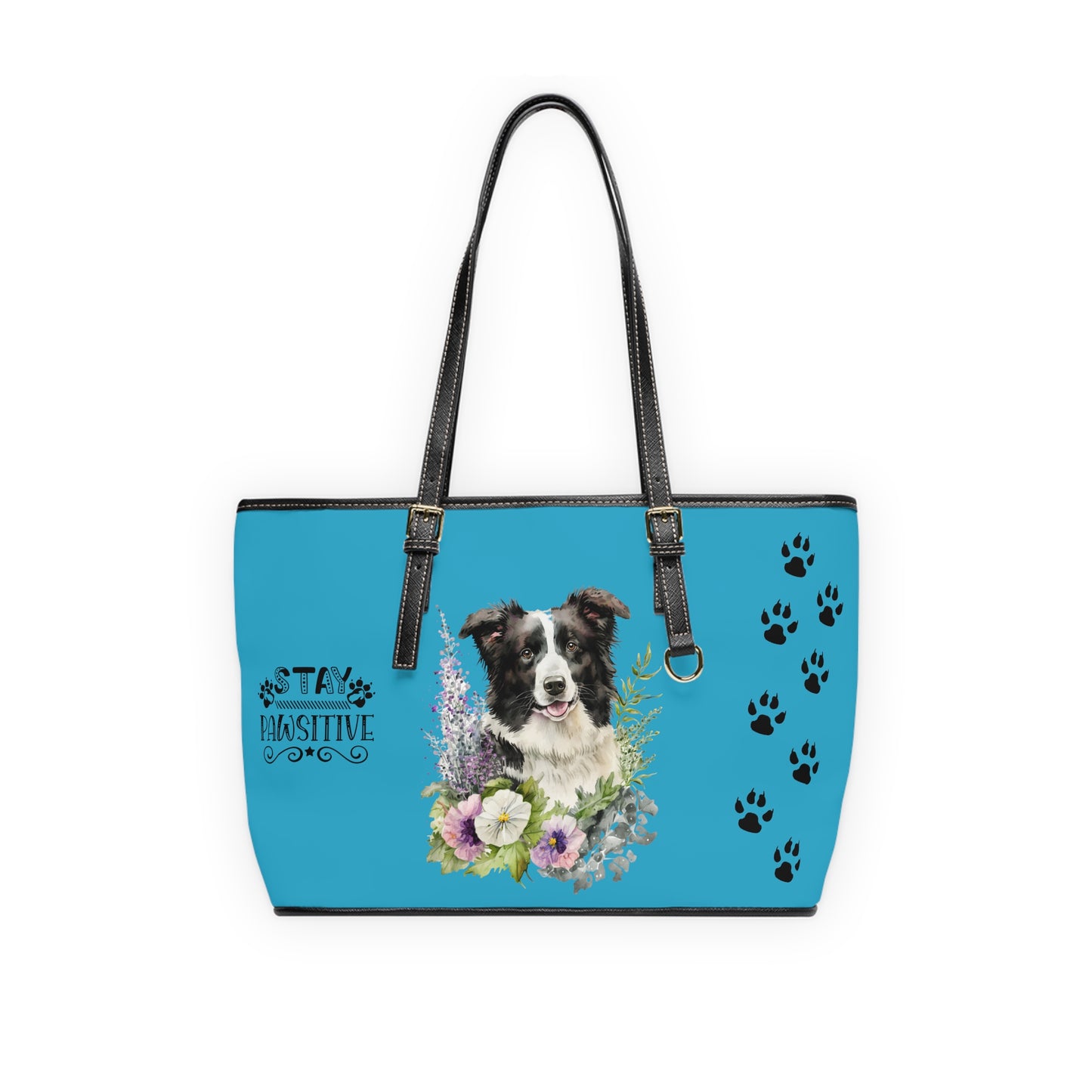 Turquoise Border Collie Leather Shoulder Bag You Had Me at Woof Stay Pawsitive