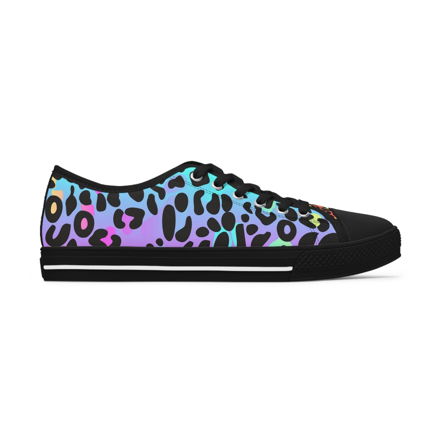 Women's Low Top Sneakers, Multicolor leopard print, Rainbow, Blue, Yellow, Aqua