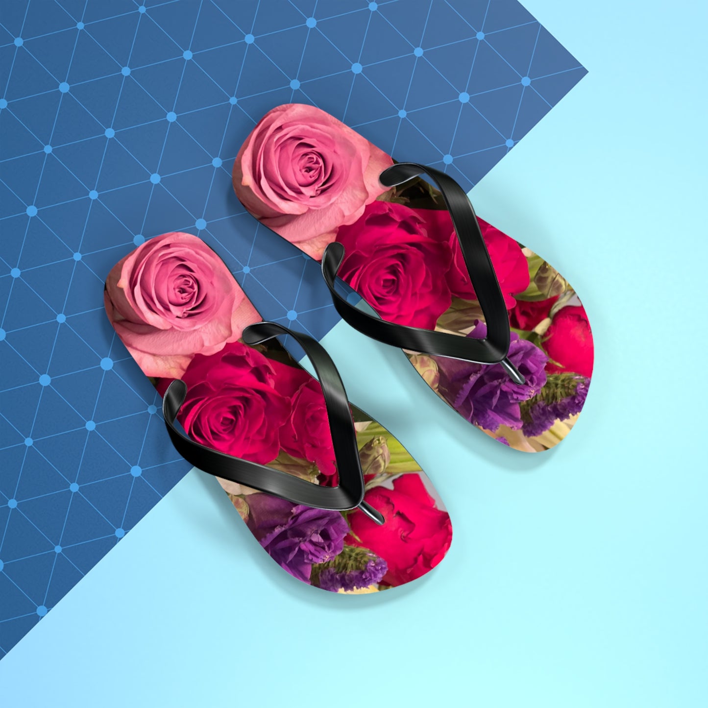 Flip Flops, roses, flowers, red, pink, purple