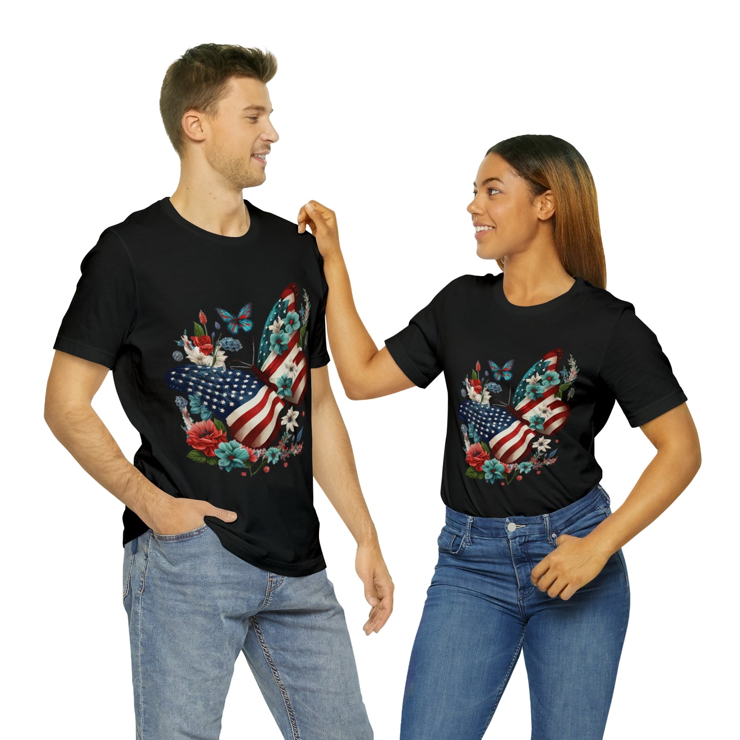 Unisex Jersey Short Sleeve Tee, American Flag, Butterfly, Patriotic