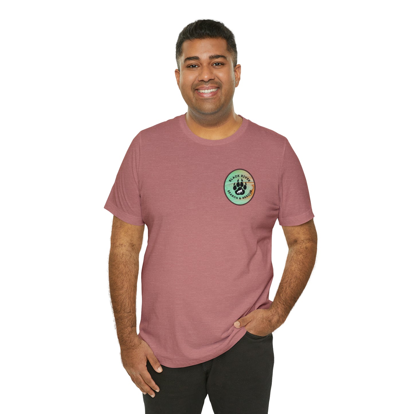 Green and Peach Marble Black River Search & Rescue Logo Unisex Jersey Short Sleeve Tee