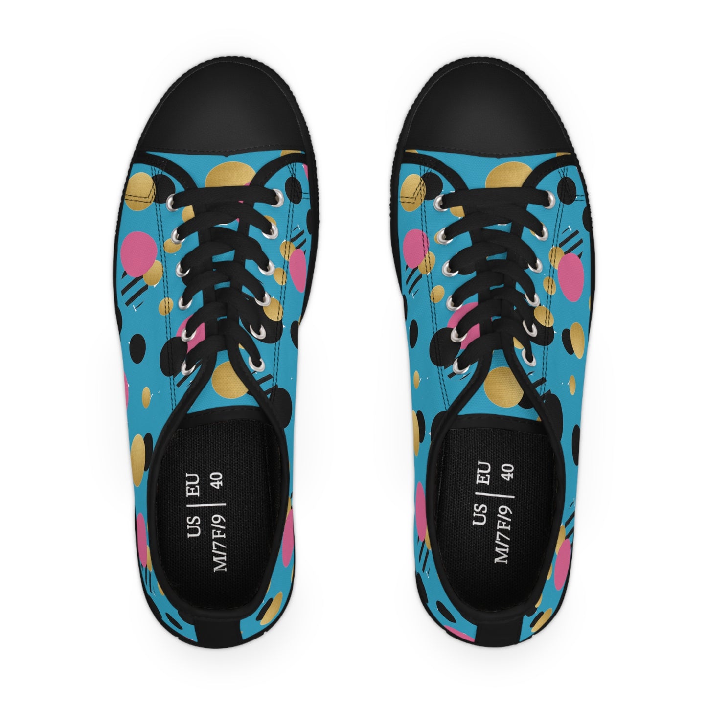 Turquoise pink black and gold polka dot Print Women's Low Top Sneakers