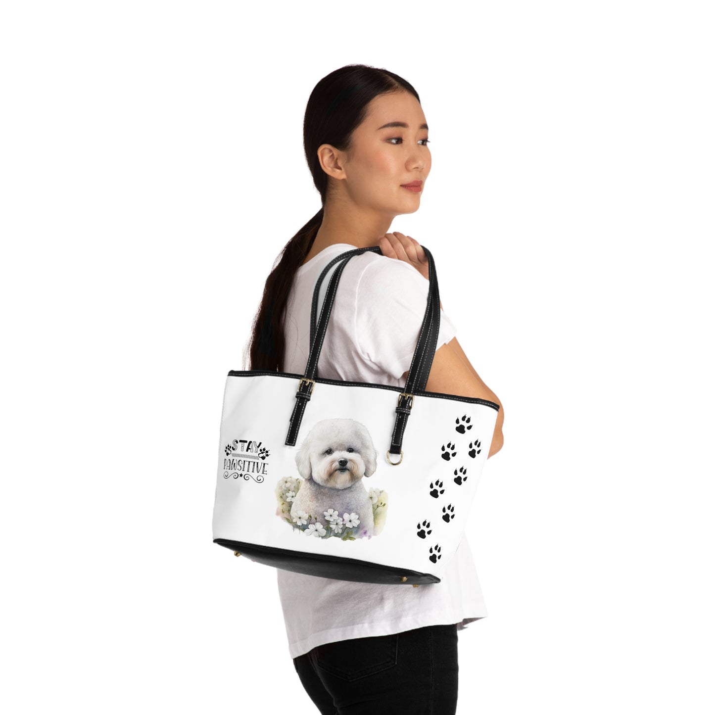 Bichon Frise Leather Shoulder Bag two Bichon pictures You Had Me at Woof Stay Pawsitive