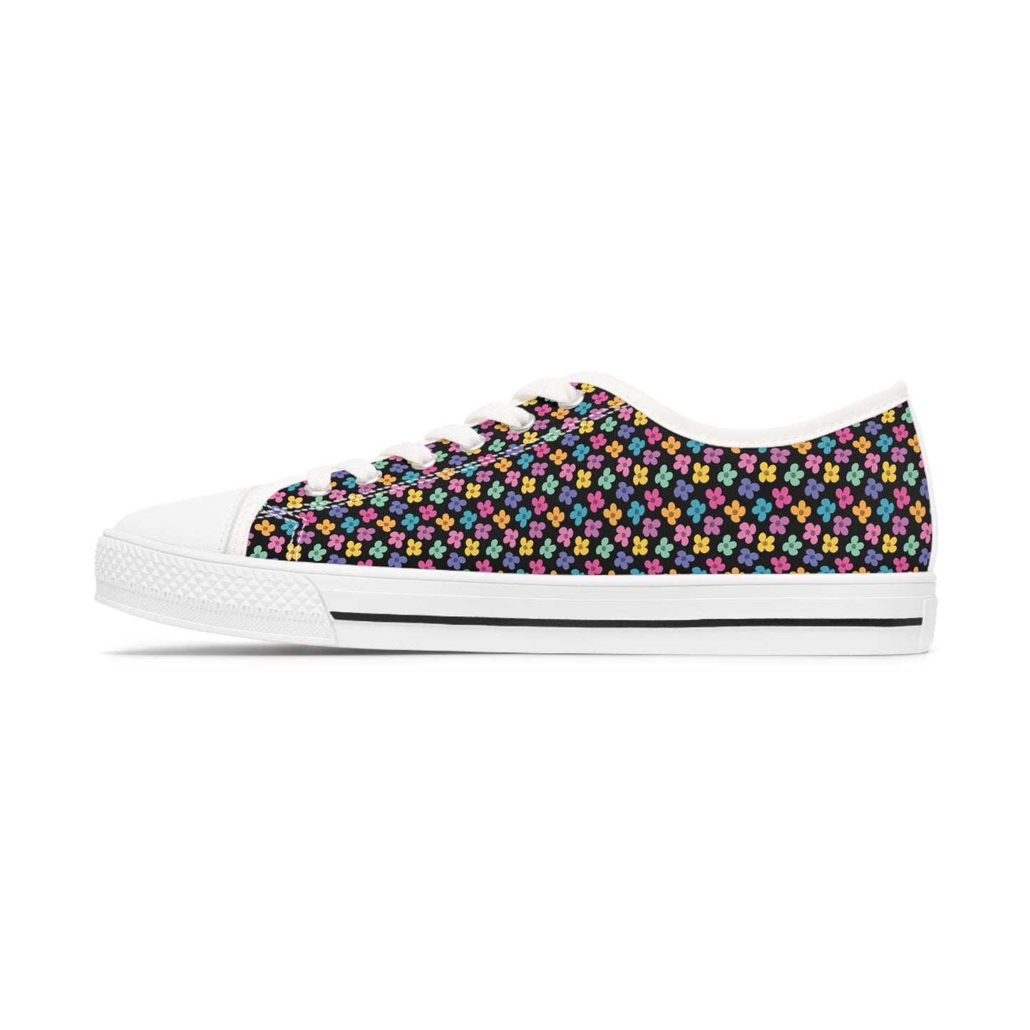 Multicolor Flower Black Women's Low Top Sneakers