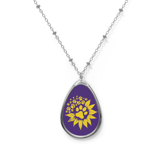 Yellow and Purple Boho Sunflower Paw Oval Necklace