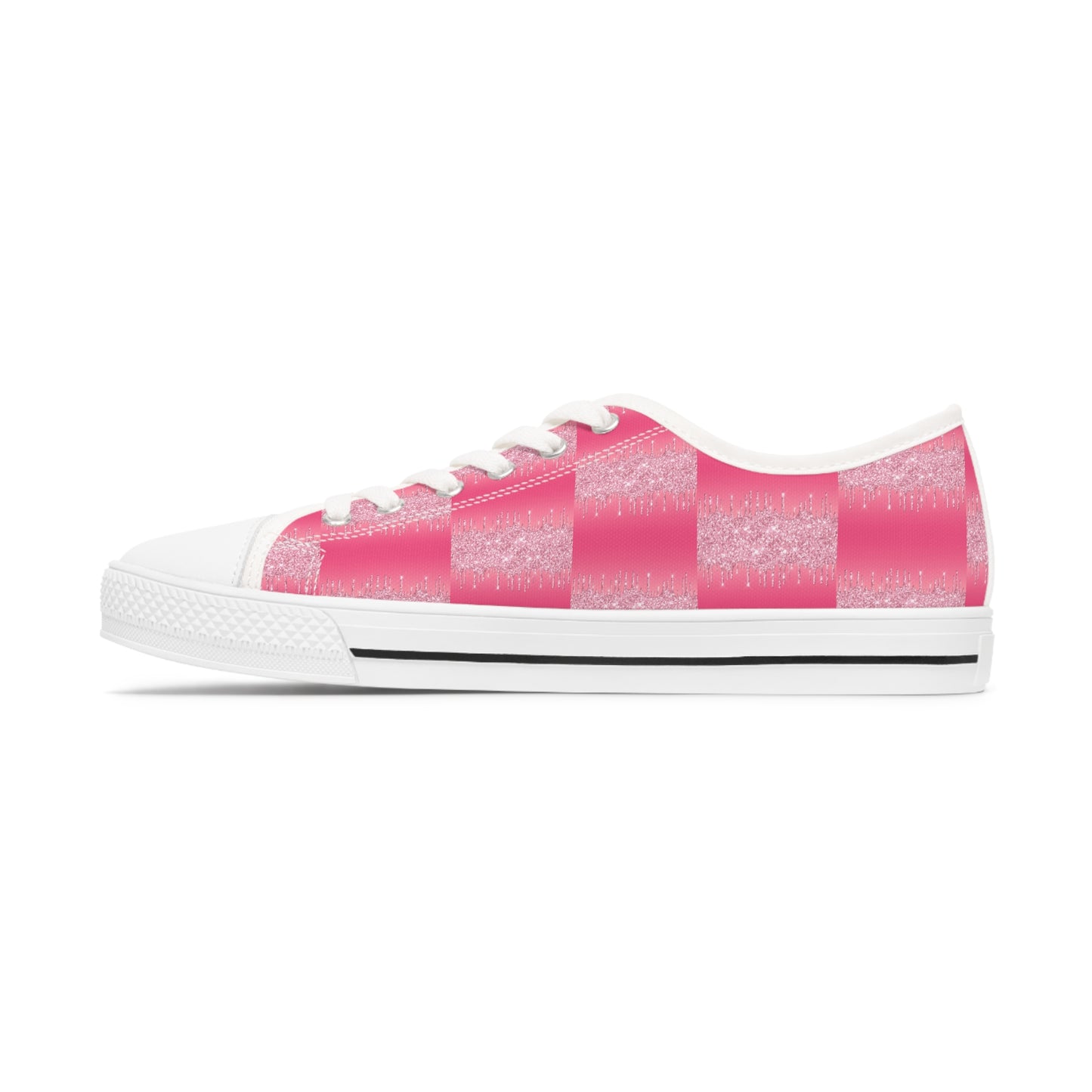 Pink Glitter Check Print Women's Low Top Sneakers